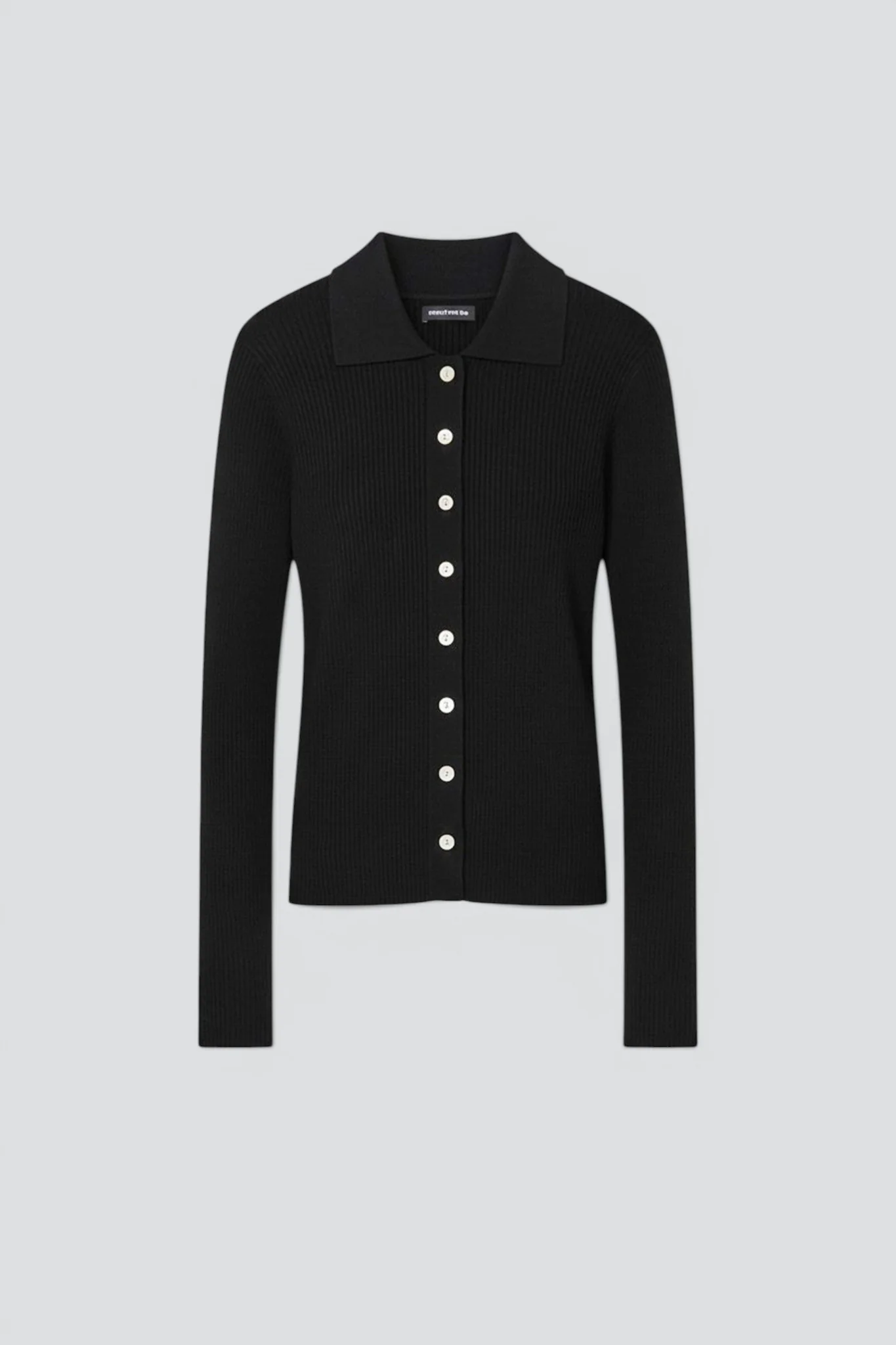 Black Silk Cashmere Ribbed Shirt Cardigan - Image 2