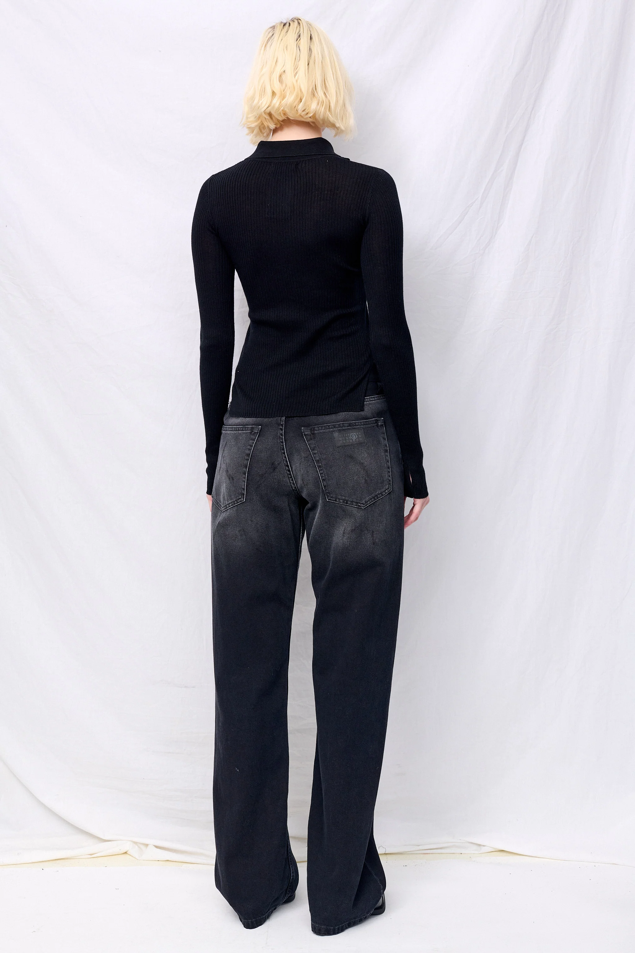 Black Silk Cashmere Ribbed Shirt Cardigan - Image 5