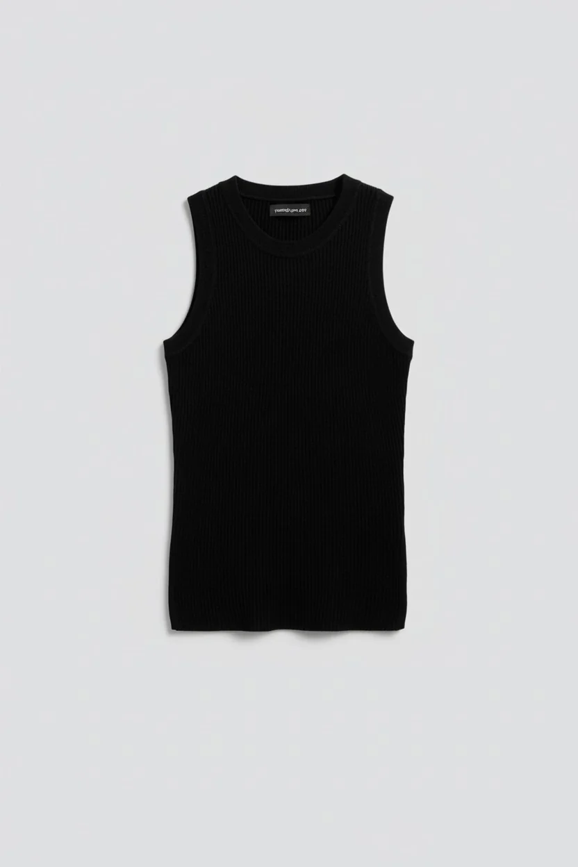 Black Silk Cashmere Ribbed Sleeveless Top