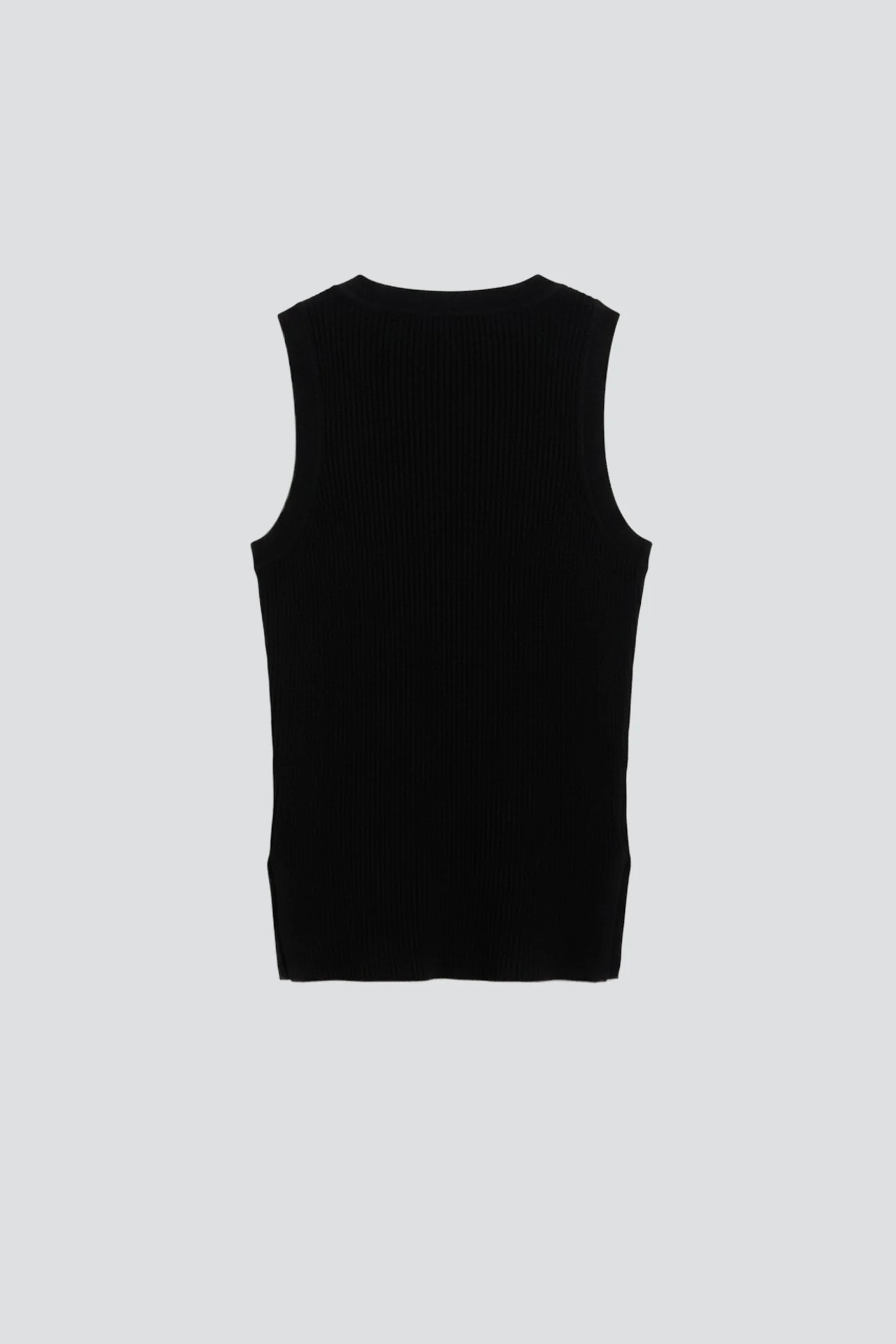 Black Silk Cashmere Ribbed Sleeveless Top - Image 5