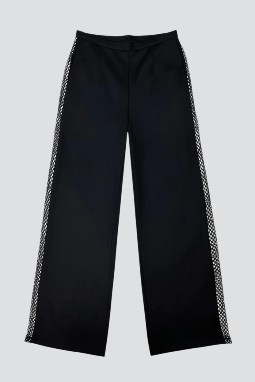 Black Suiting Fishnet Clean Pant