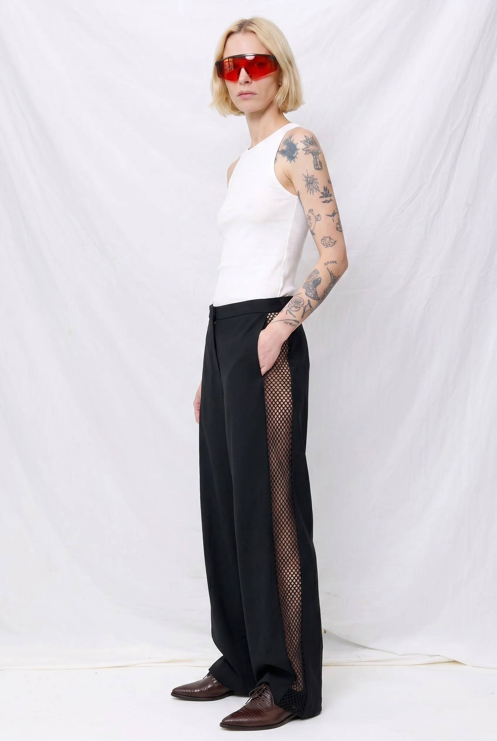 Black Suiting Fishnet Clean Pant - Image 2