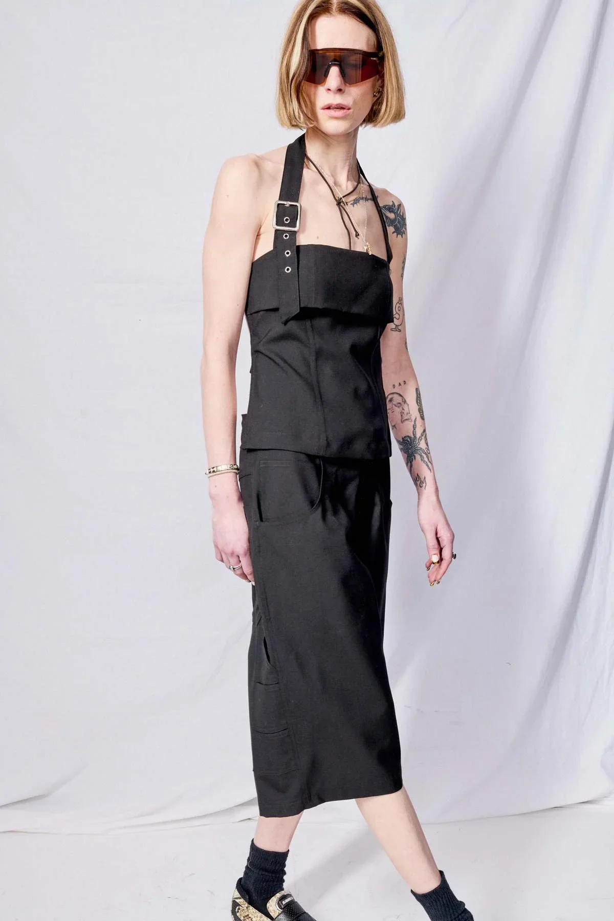 Black Suiting Strap Halter Top