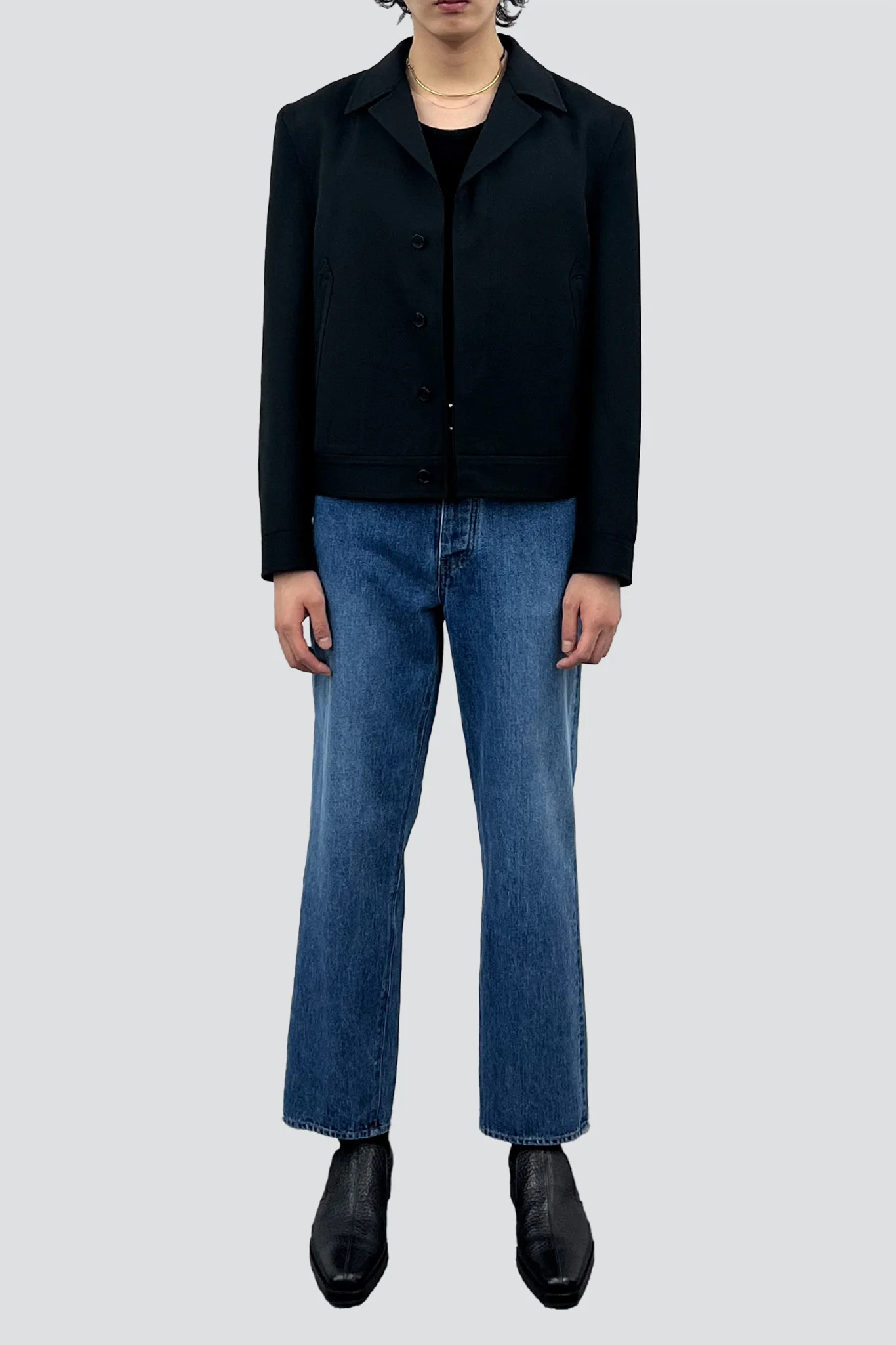 Black Wool Cropped Tailored Blouson - Image 3