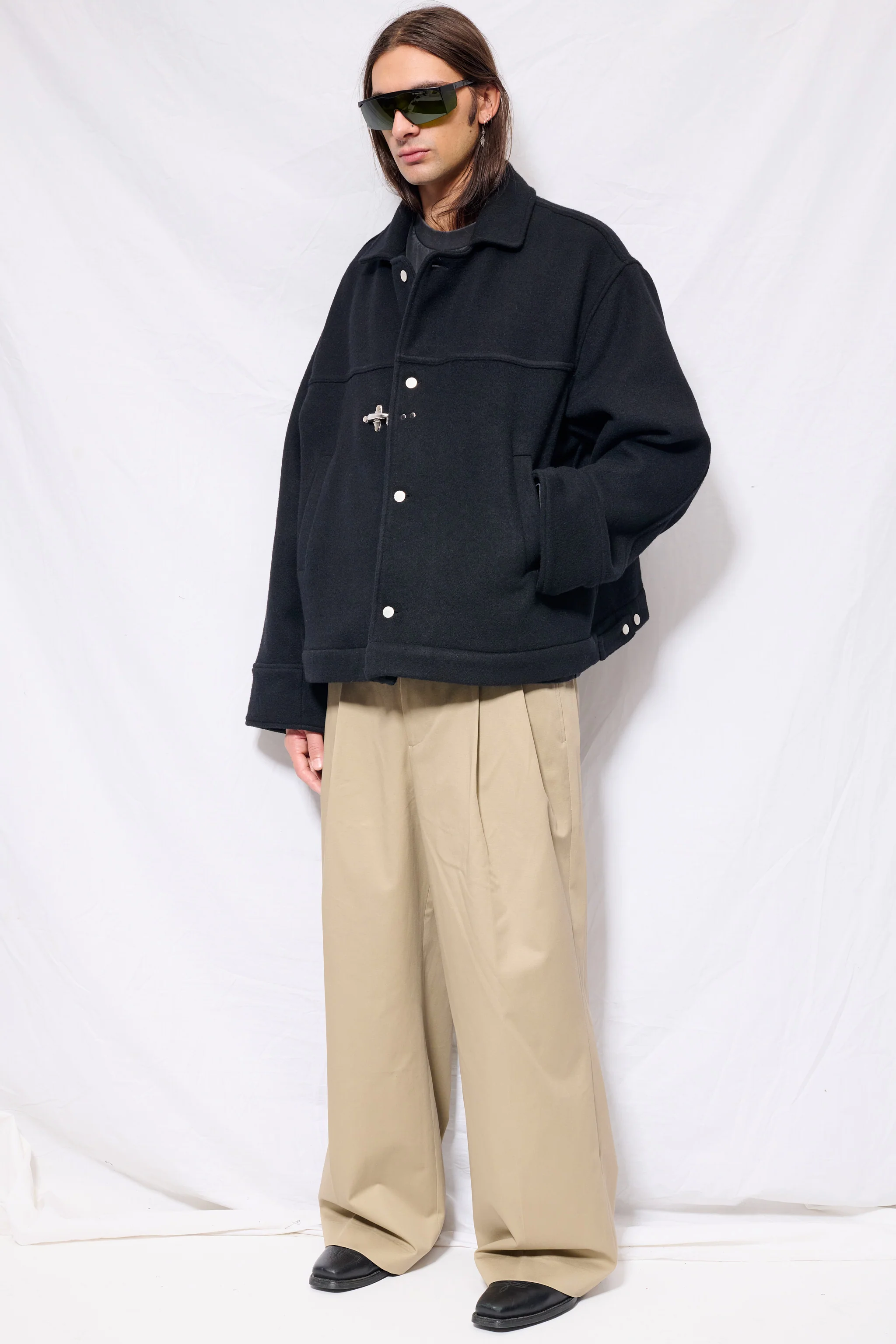 Black Wool Fireman Box Jacket - Image 2