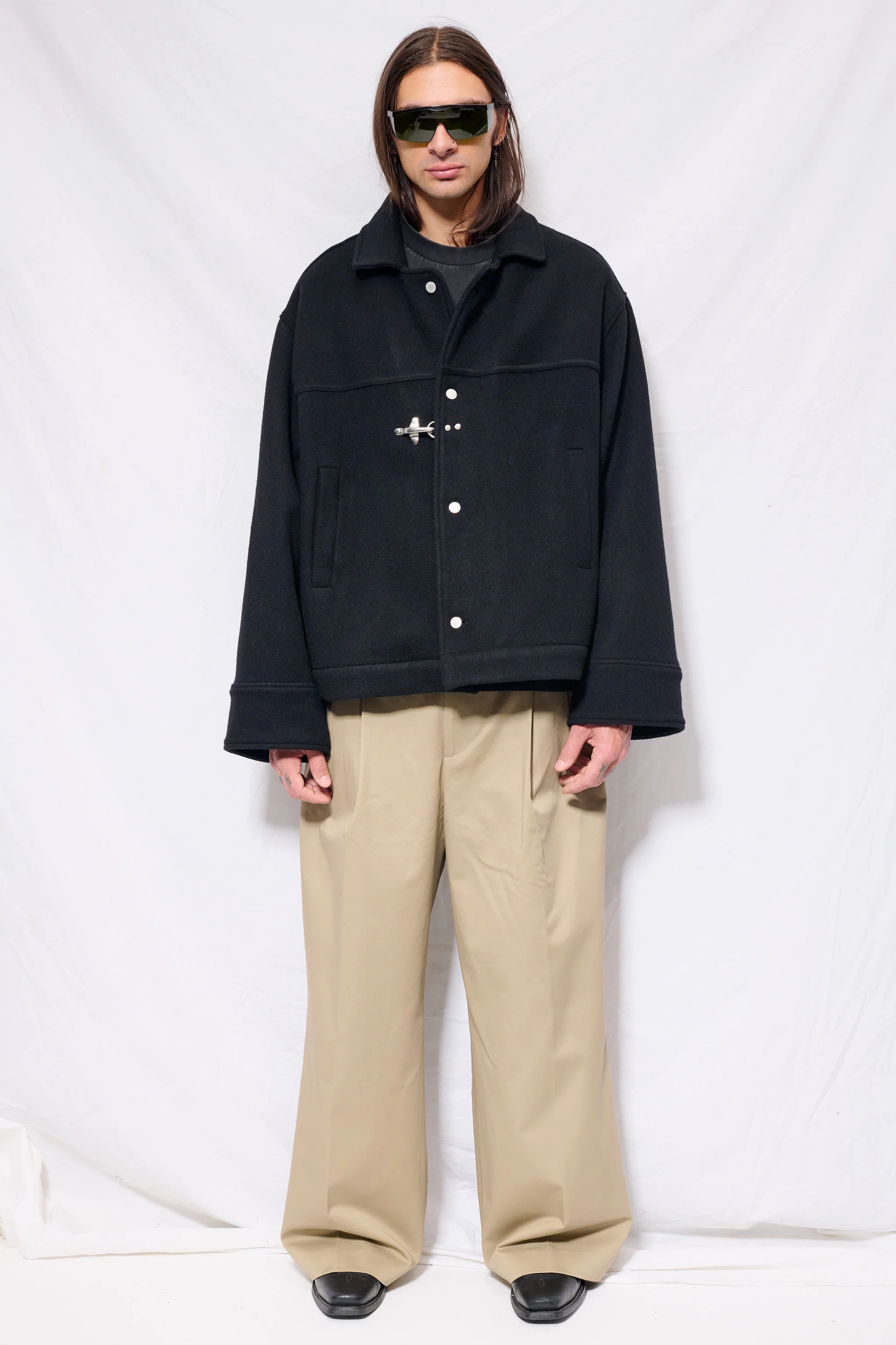Black Wool Fireman Box Jacket - Image 3