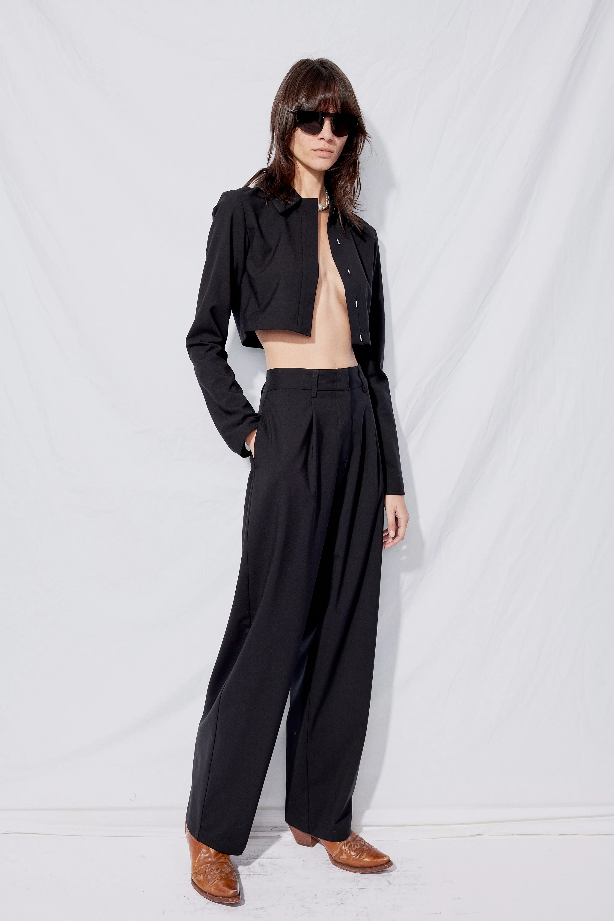 Black Suiting Crop Rugby Top - Image 3
