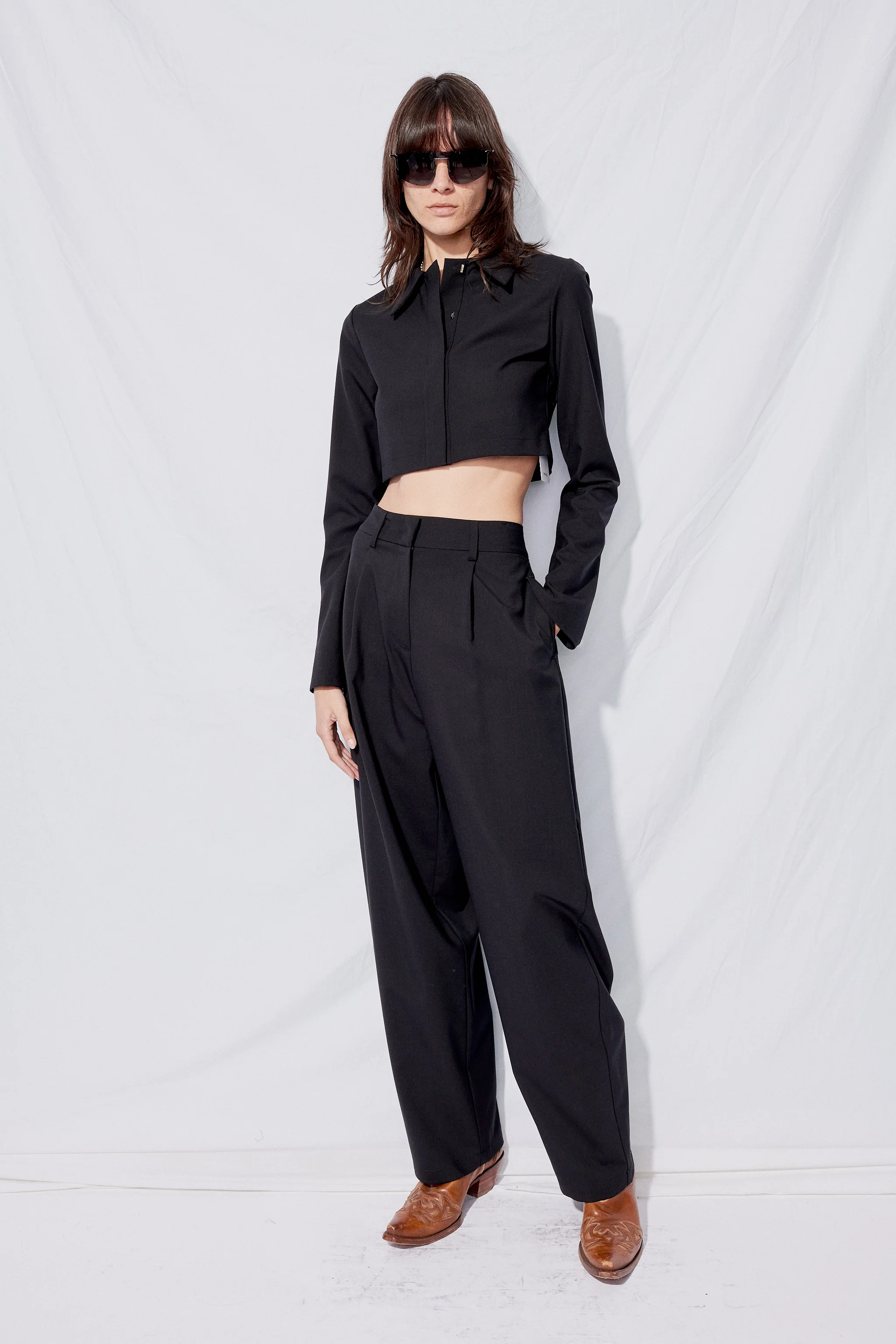 Black Suiting Crop Rugby Top - Image 5