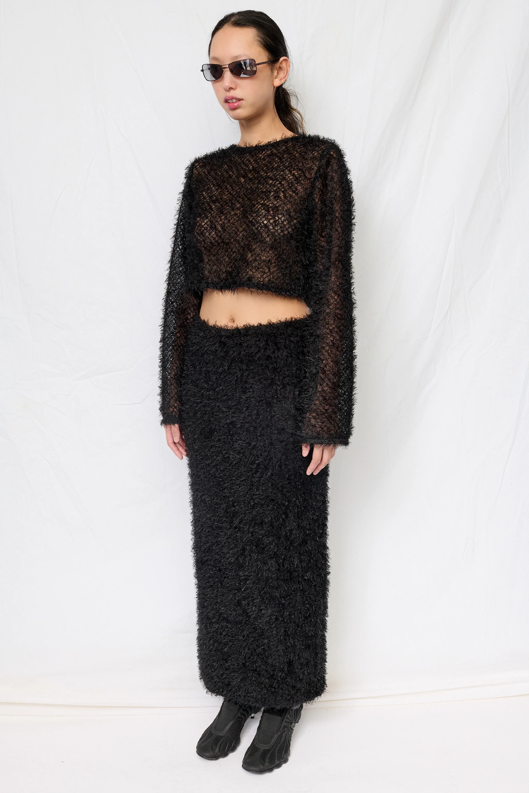 Black Feather Crop Long Sleeve Top - Image 3