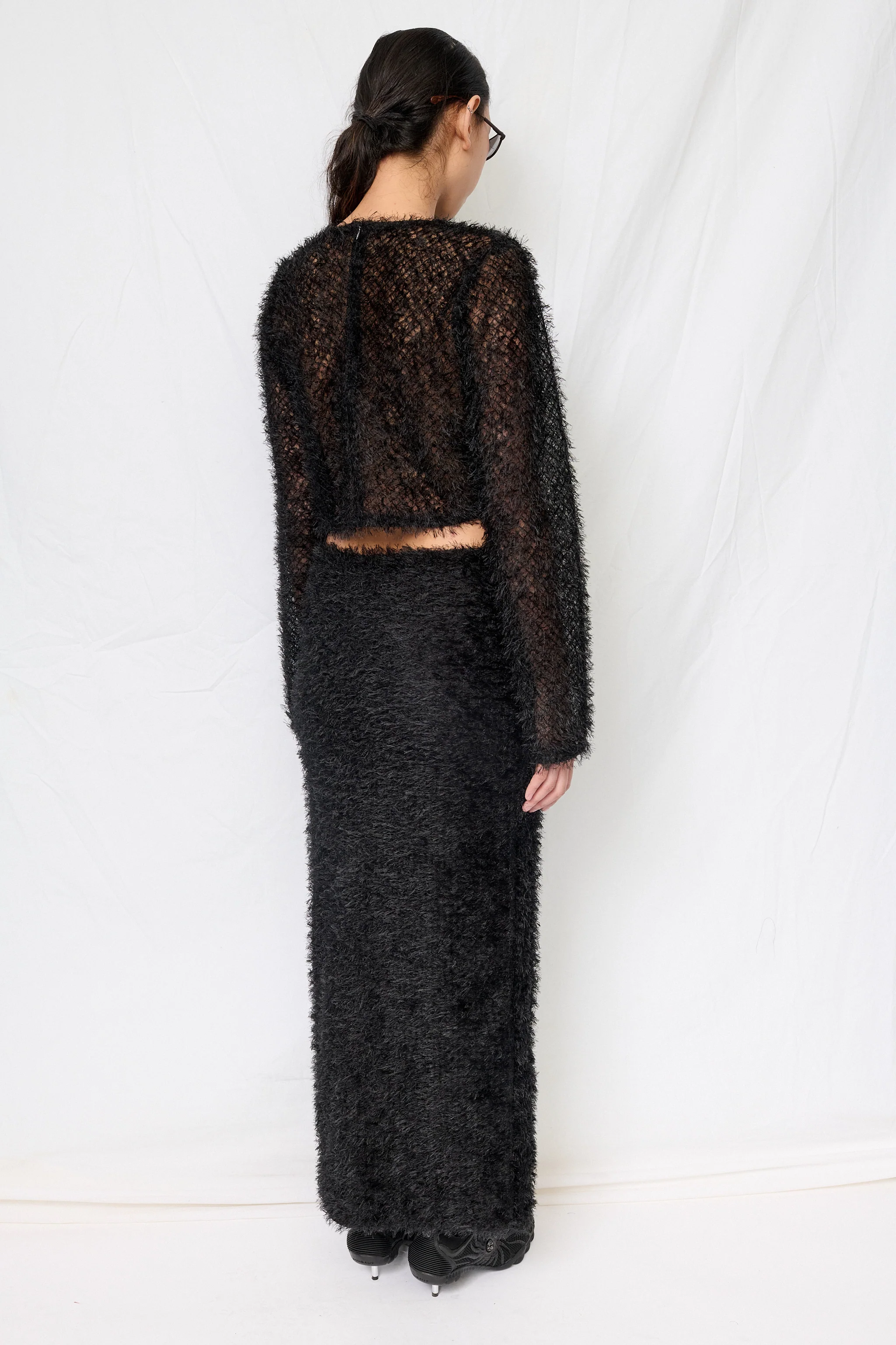 Black Feather Crop Long Sleeve Top - Image 4