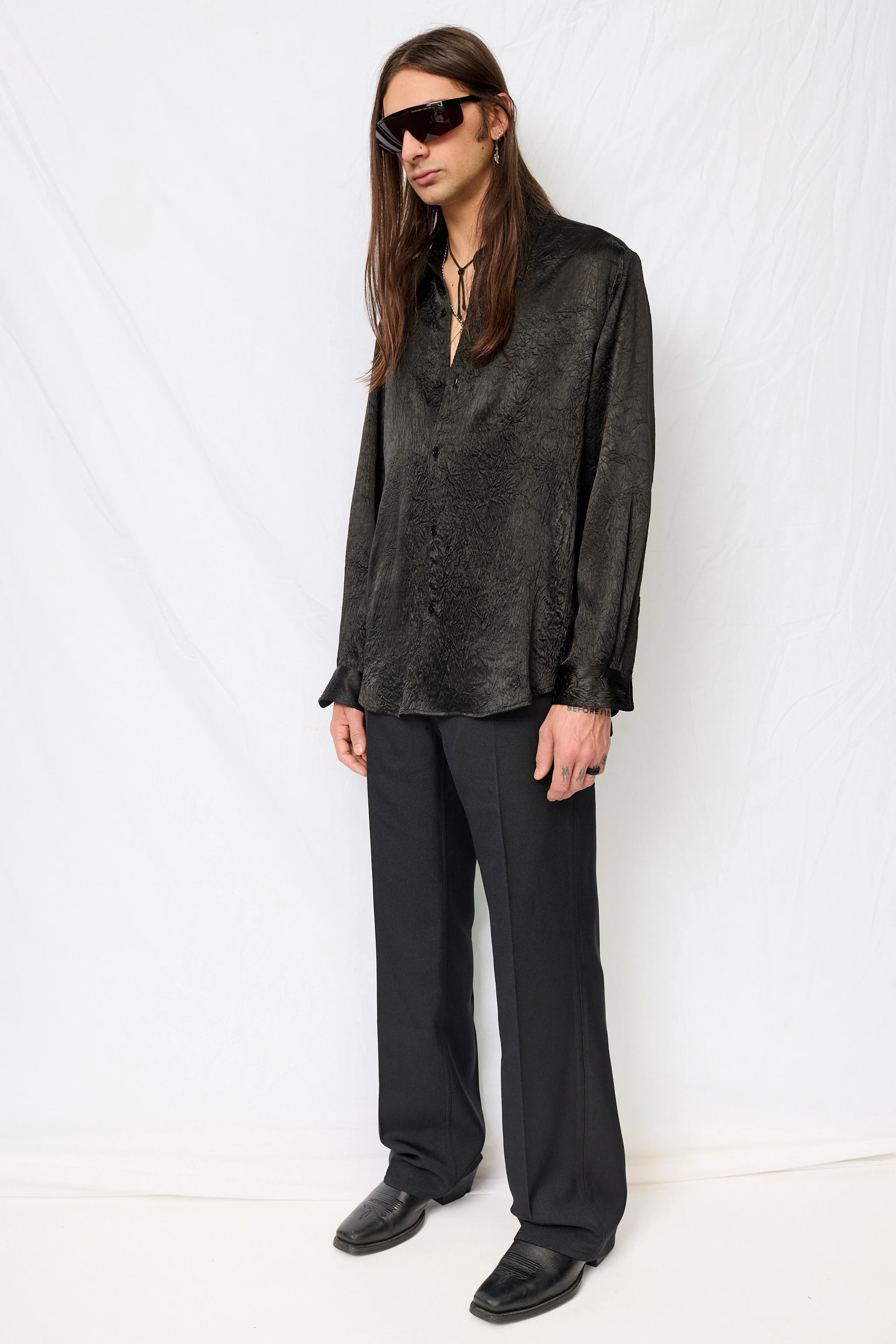 Black Wrinkled Acetate Classic Shirt - Image 2