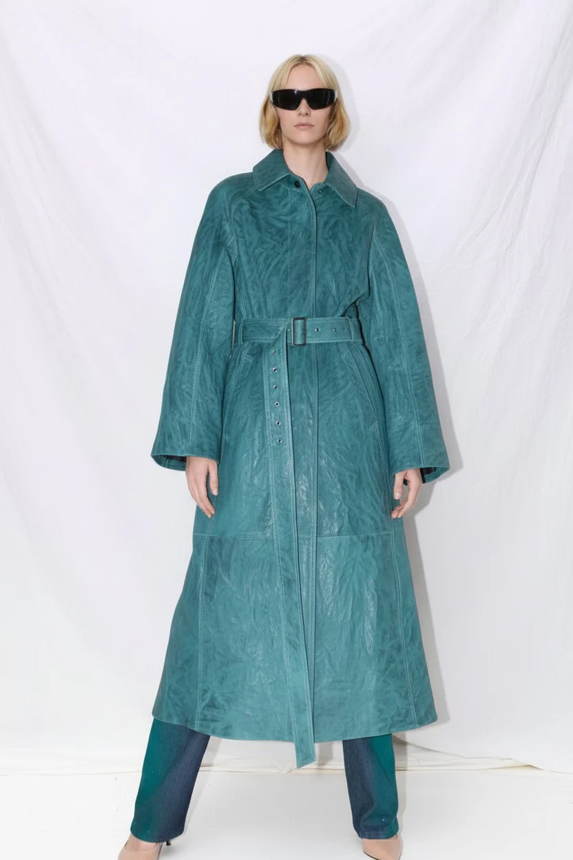 Blue Wave Leather Coat
