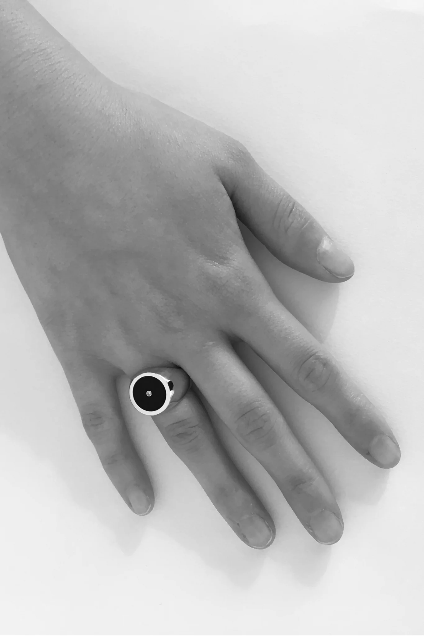 Brass Black Onyx with Diamond Signet Ring - Round - Image 3