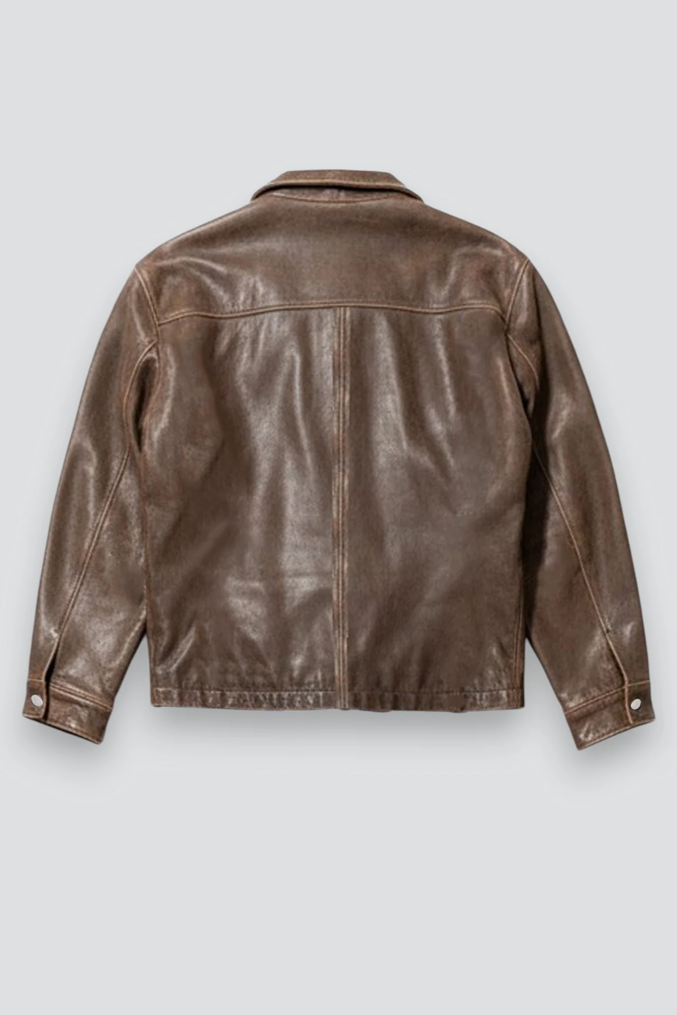 Brown Cracked Leather Zip Jacket - Image 11