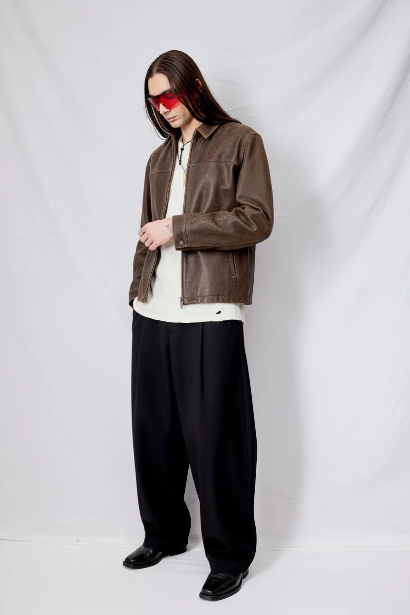 Brown Cracked Leather Zip Jacket - Image 7