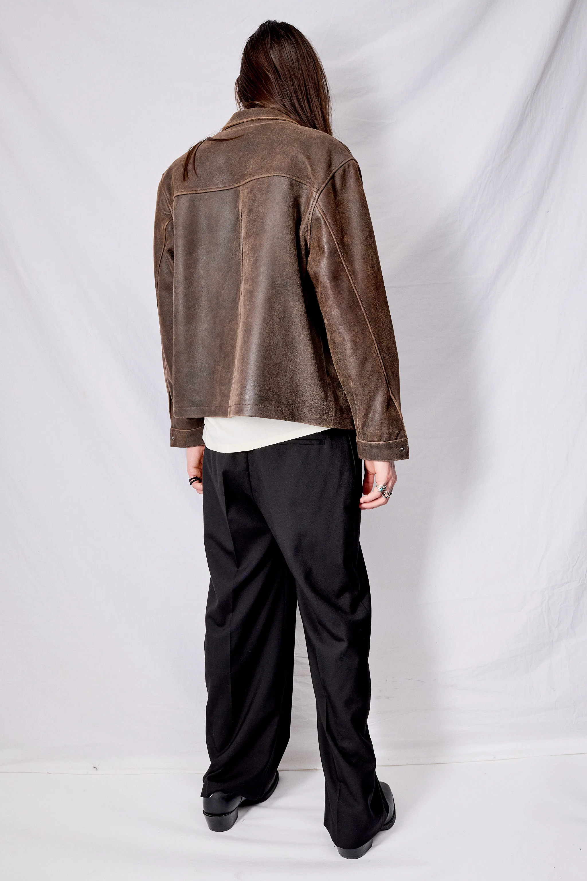 Brown Cracked Leather Zip Jacket - Image 8