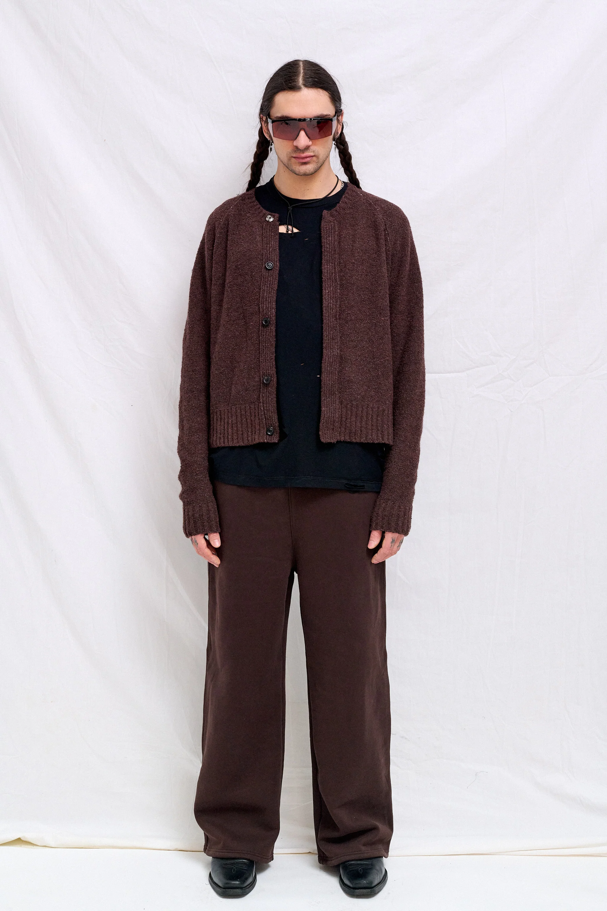 Brown Placket Button Down Knit Cardigan - Image 2