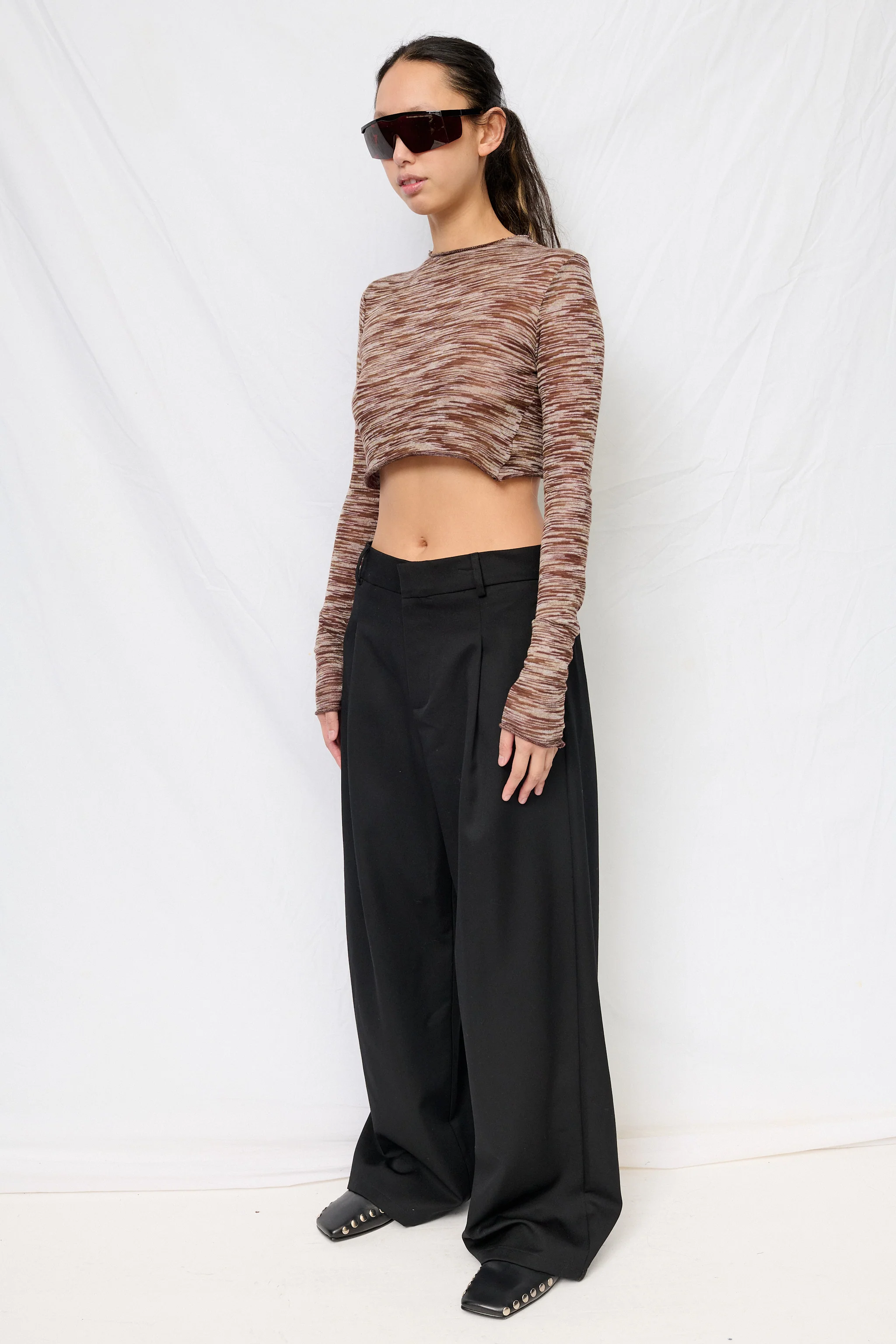 Brown Variegated Knit Crop Long Sleeve Mockneck - Image 2