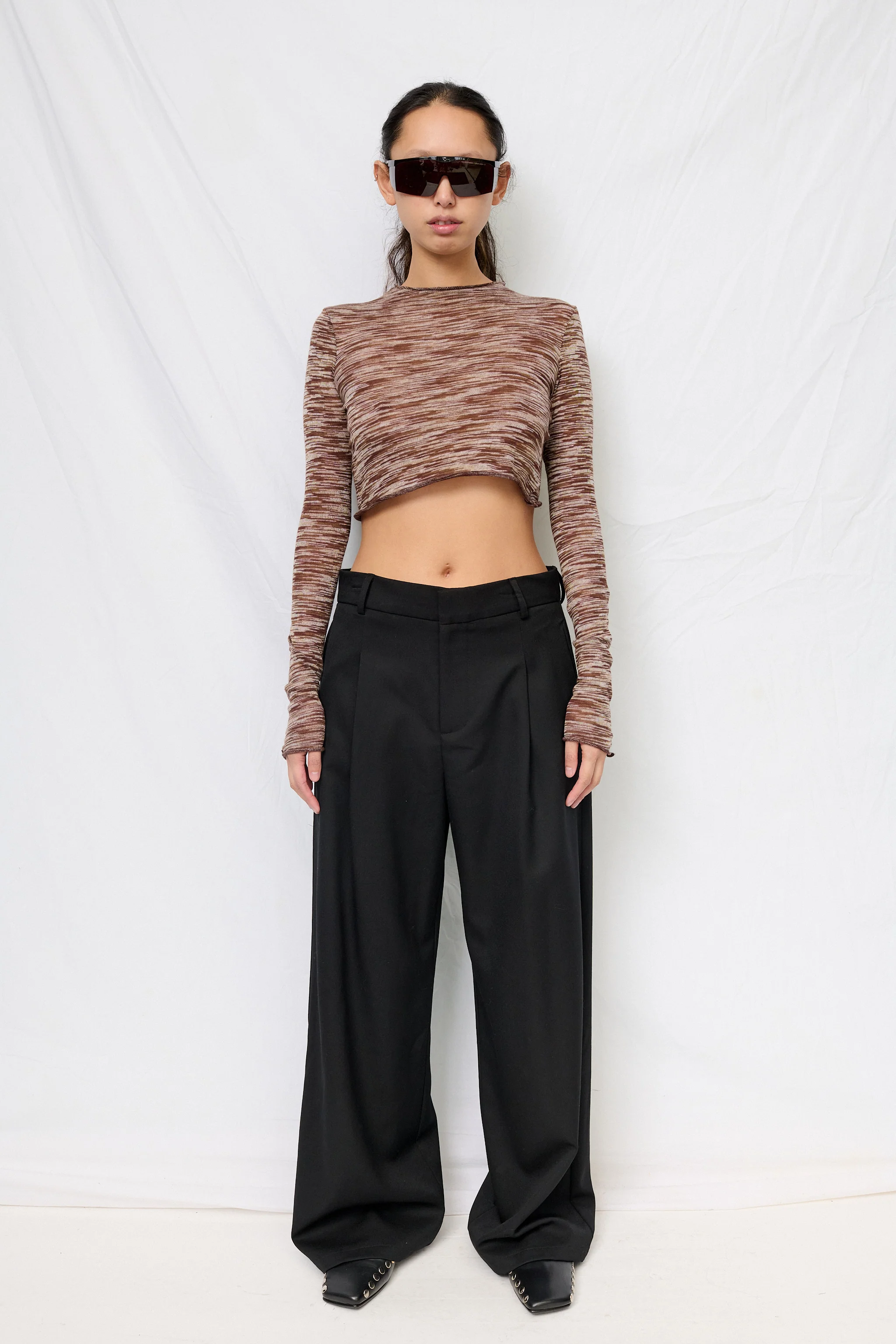Brown Variegated Knit Crop Long Sleeve Mockneck - Image 3