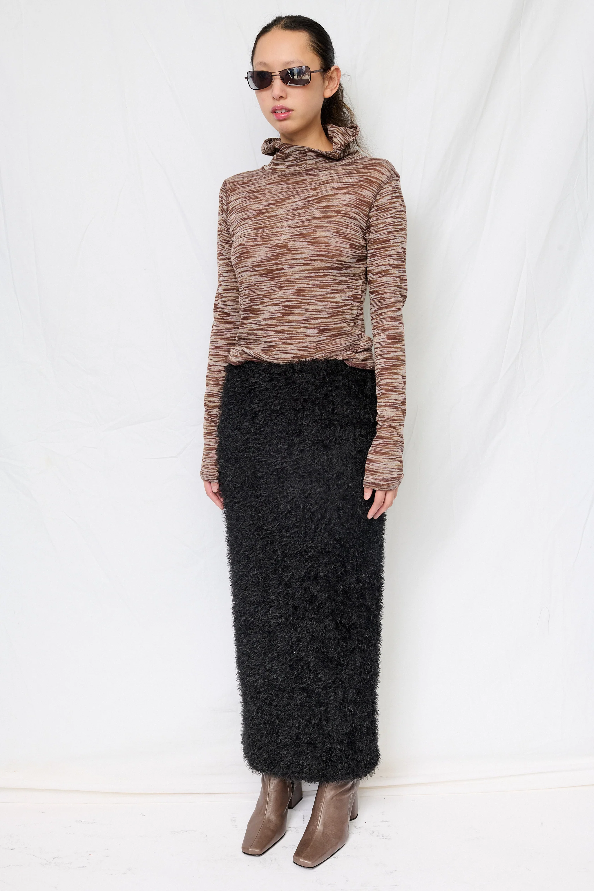 Brown Variegated Knit Hooded Top - Image 2