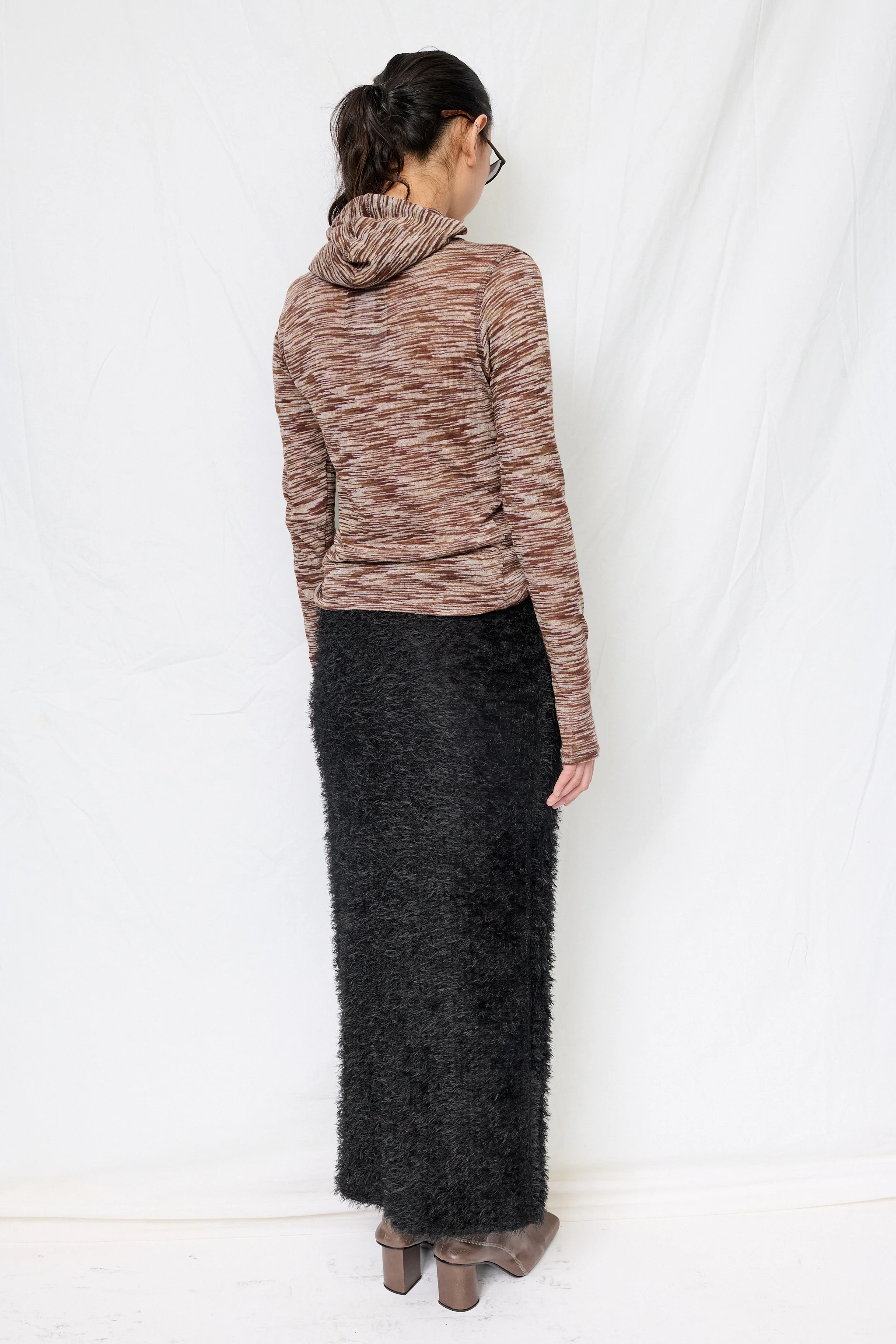 Brown Variegated Knit Hooded Top - Image 3