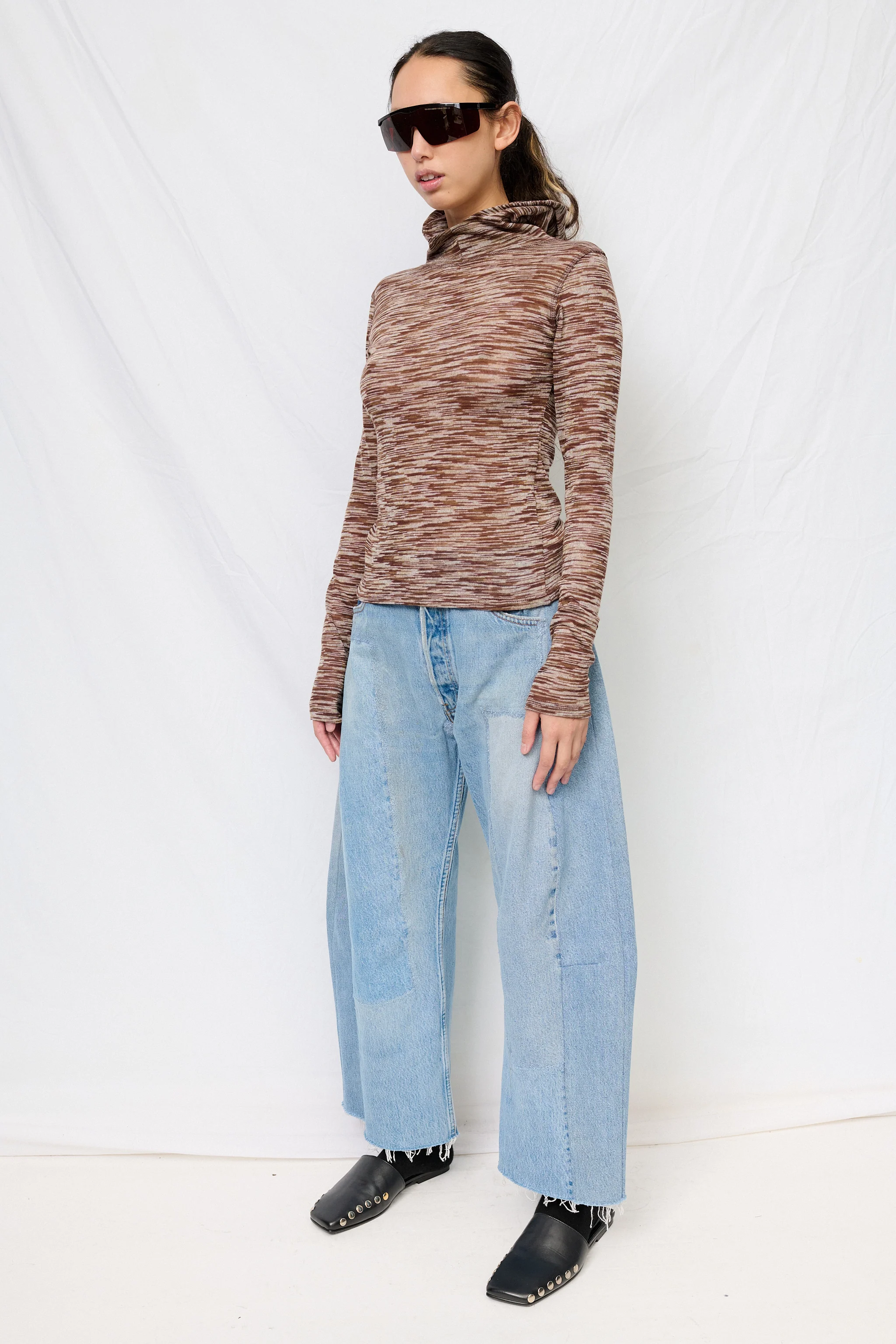 Brown Variegated Knit Hooded Top - Image 4