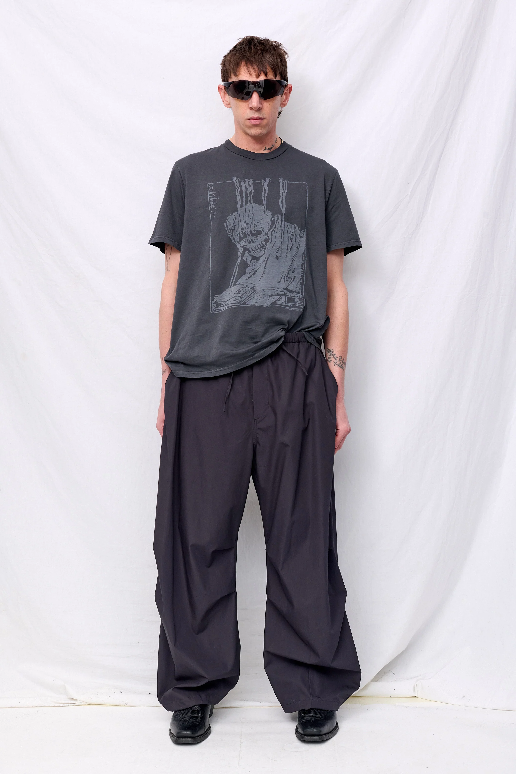 Charcoal Drawstring Wide Fatigue Pants - Image 3
