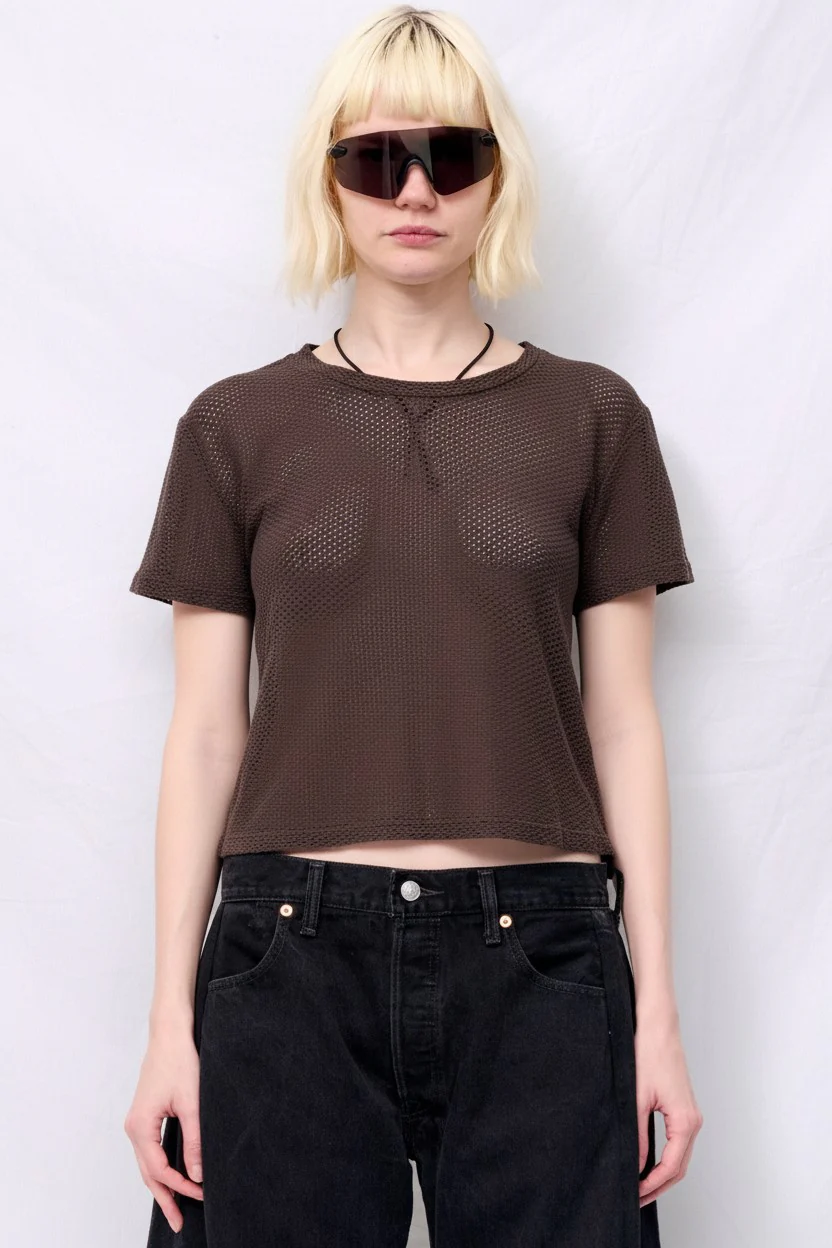 Coffee Bean Carmen Mesh Cropped Tee - Image 2