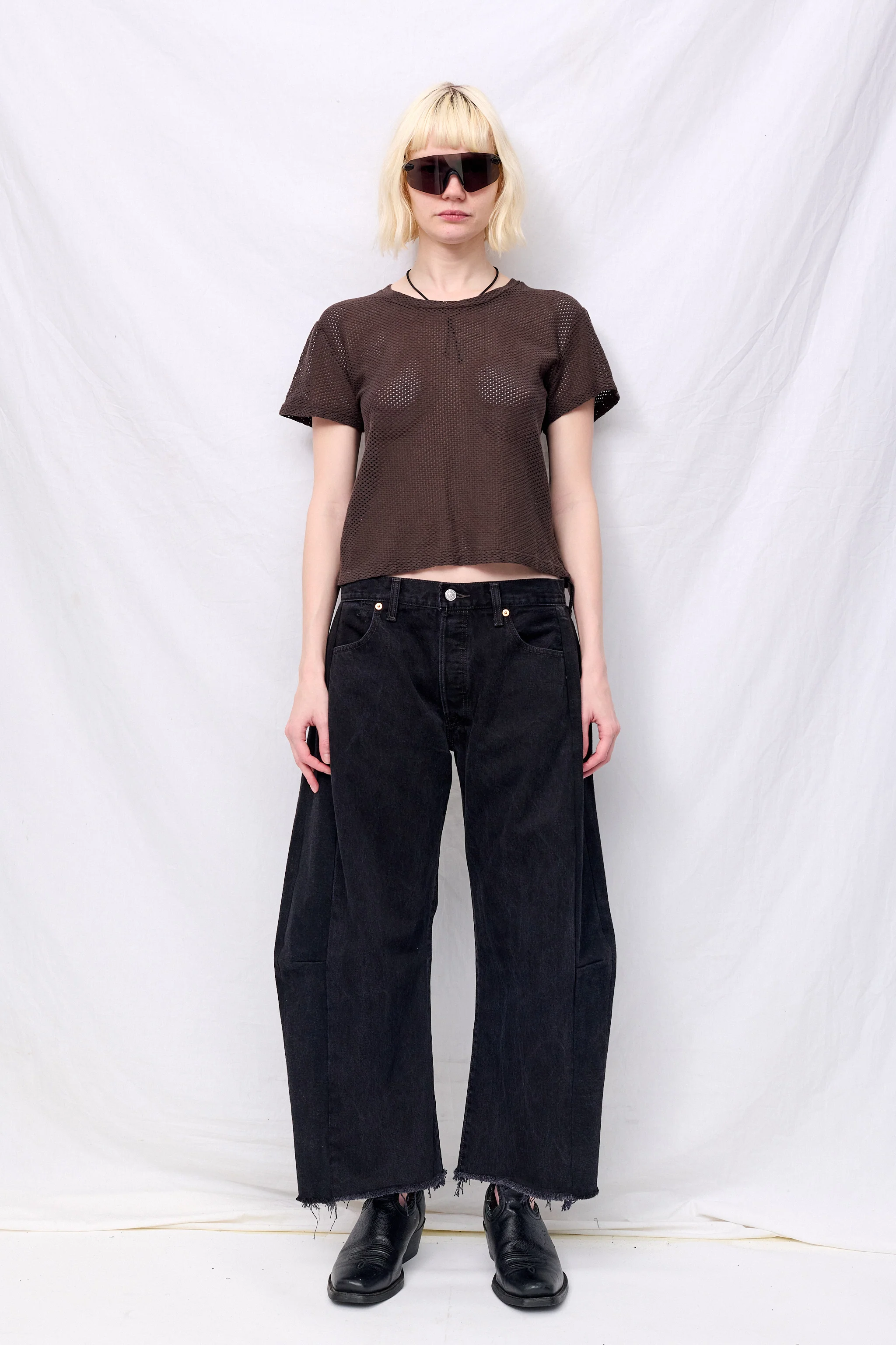Coffee Bean Carmen Mesh Cropped Tee - Image 3