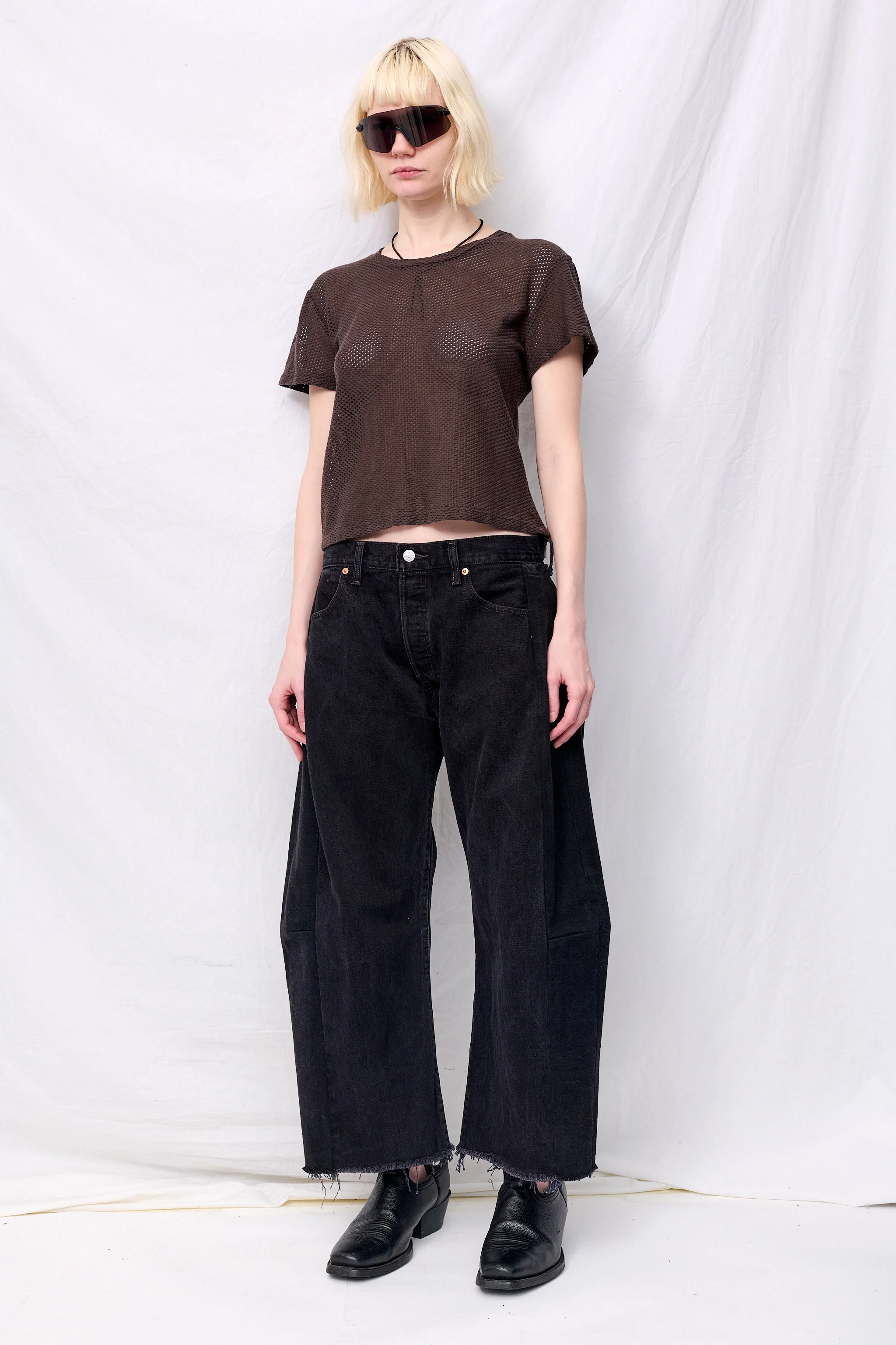 Coffee Bean Carmen Mesh Cropped Tee - Image 4