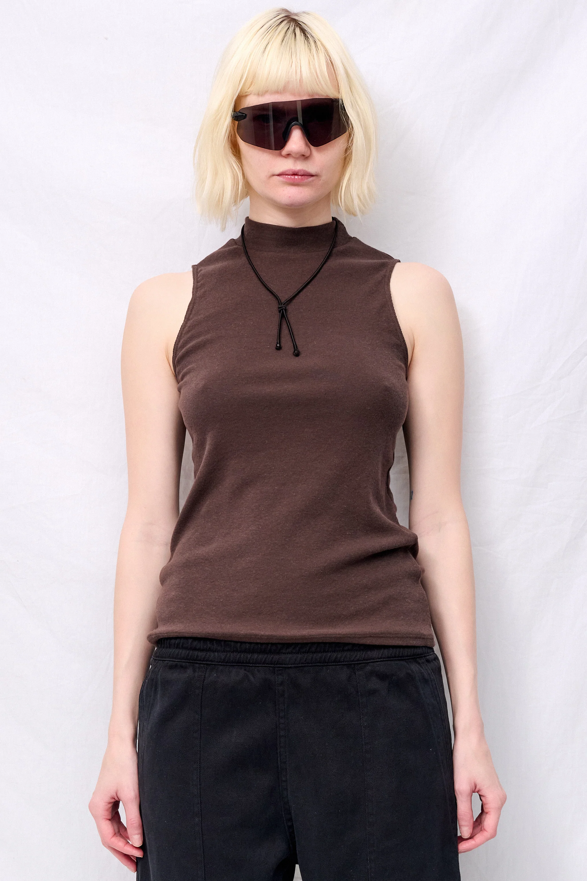 Coffee Bean Mariposa Sleeveless Mock Tee - Image 2