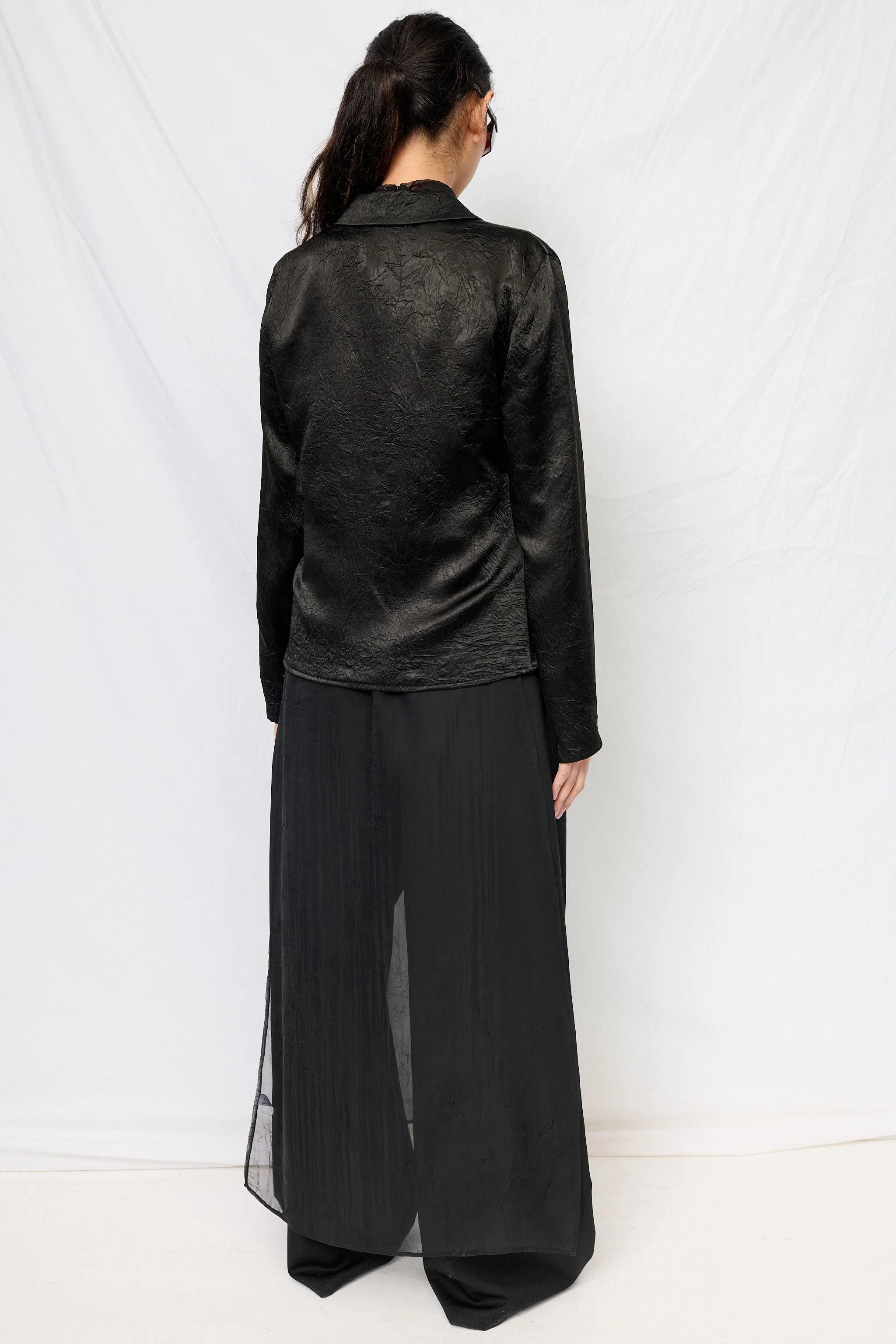 Black Wrinkled Acetate Fitted Button Up - Image 5