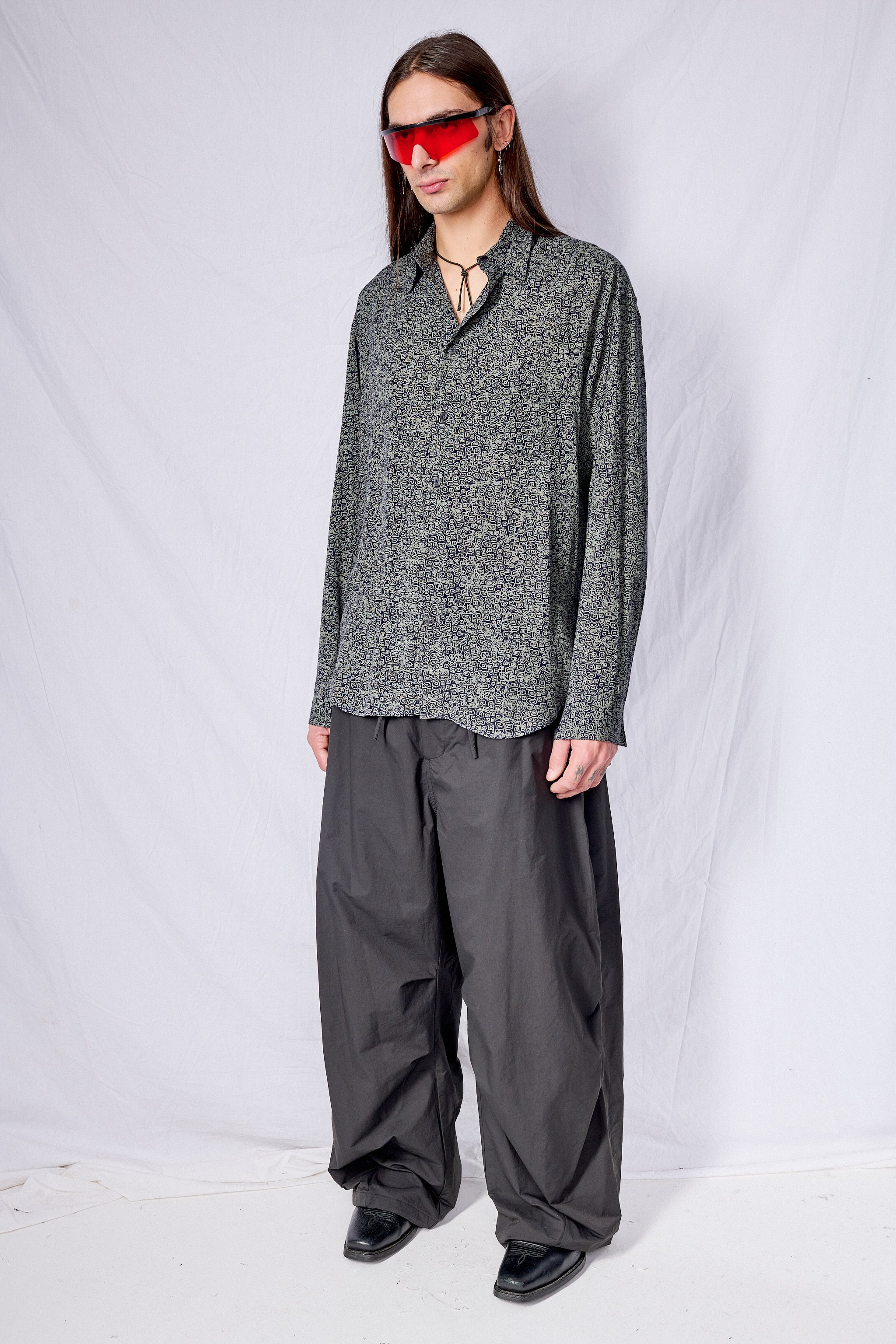 Dark Blue Print Tencel Dress Shirt - Image 3