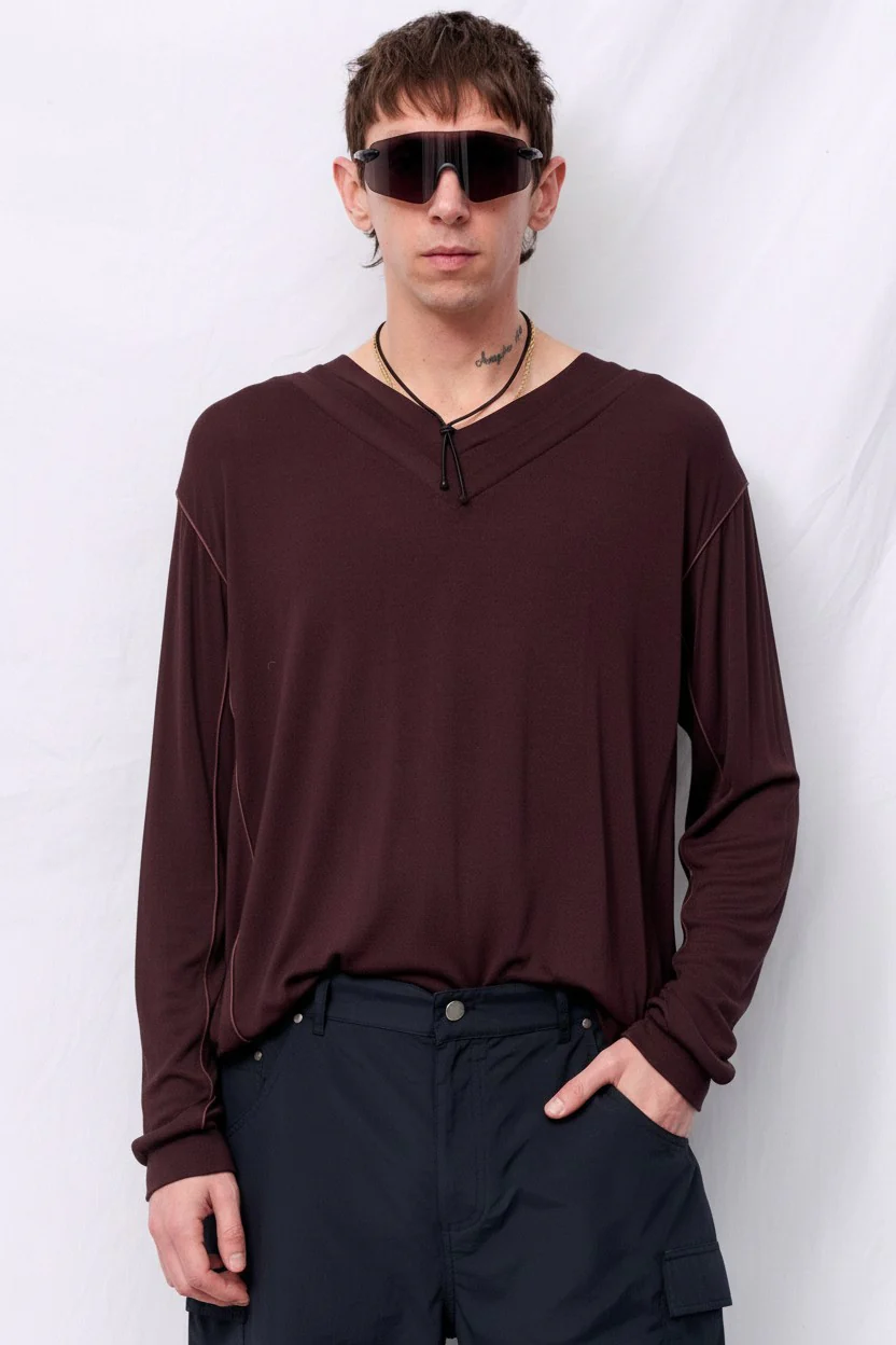Dark Brown Longsleeve Double V Football Top