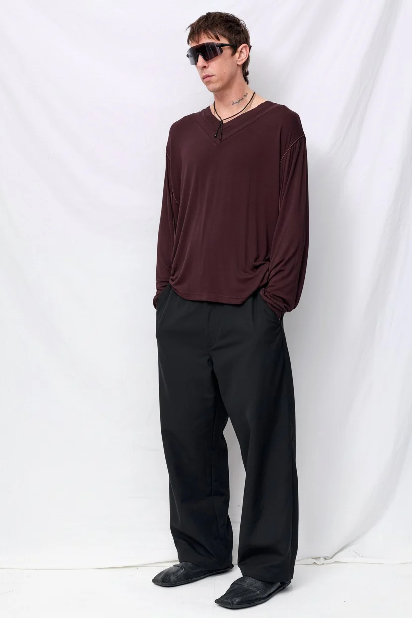 Dark Brown Longsleeve Double V Football Top - Image 2