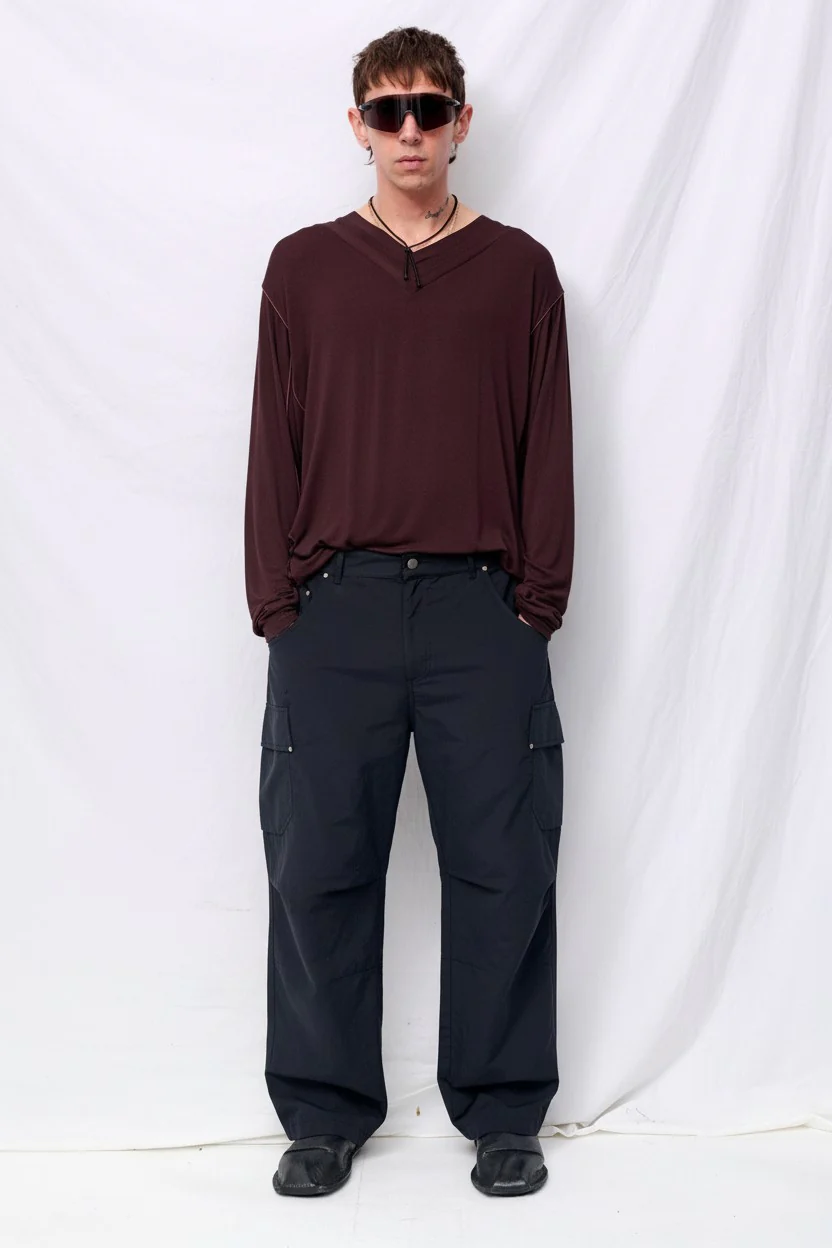 Dark Brown Longsleeve Double V Football Top - Image 3