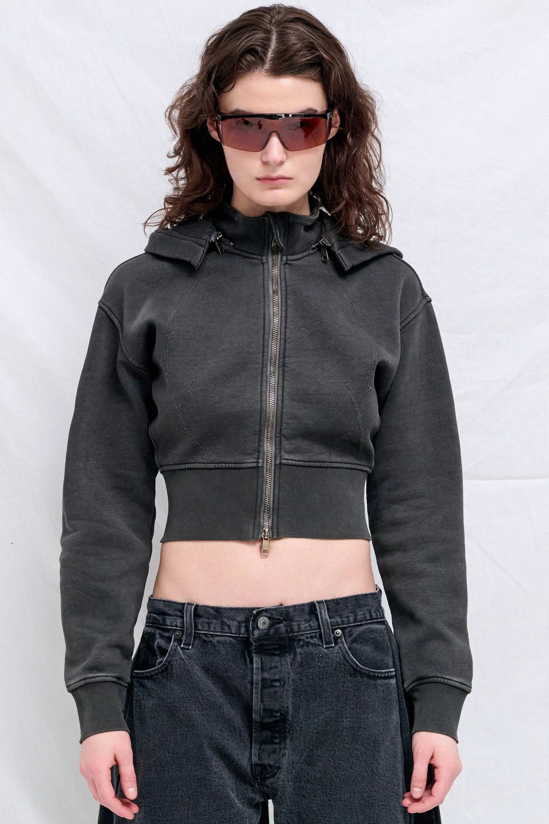 Dark Grey Cropped Fleece Hoodie