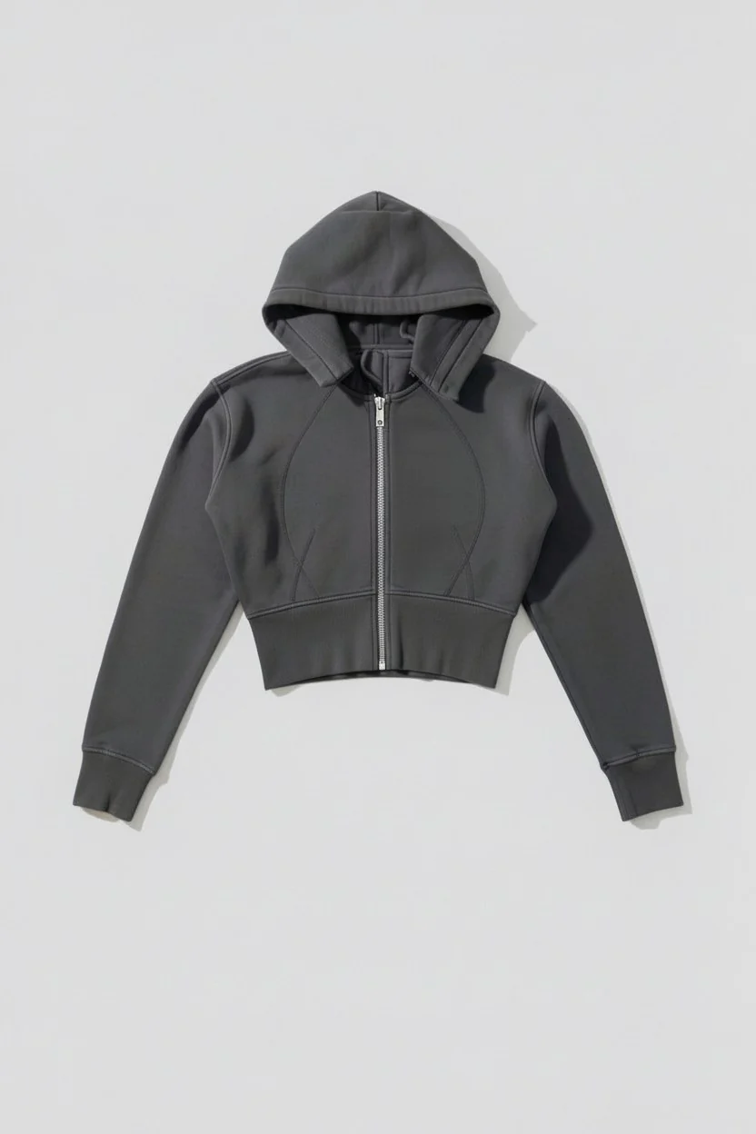Dark Grey Cropped Fleece Hoodie - Image 2