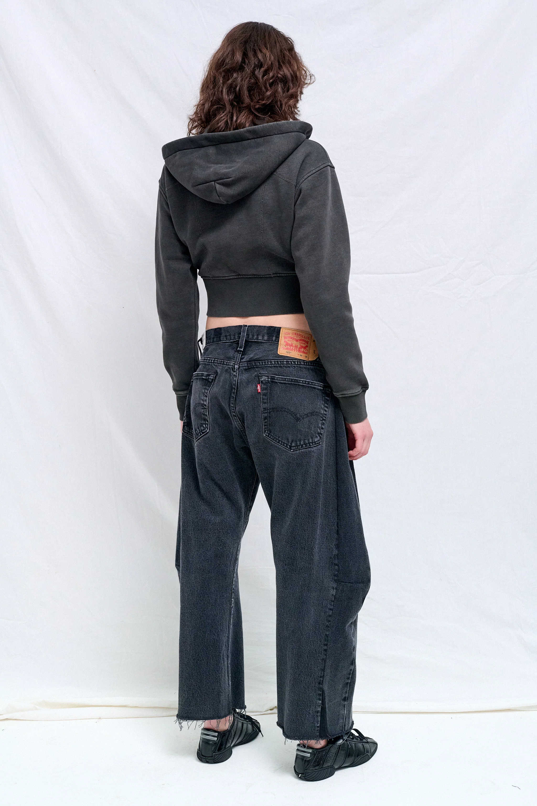 Dark Grey Cropped Fleece Hoodie - Image 3