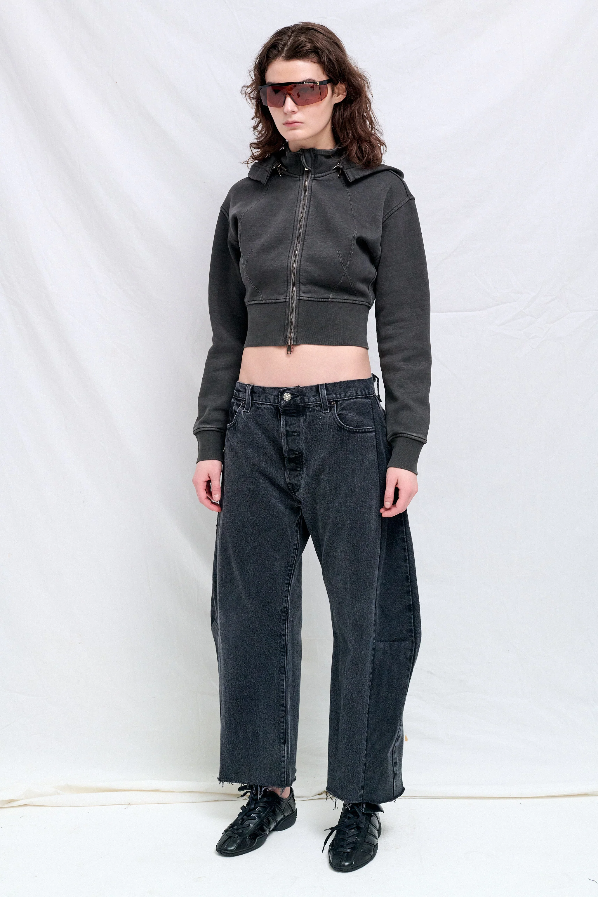 Dark Grey Cropped Fleece Hoodie - Image 4