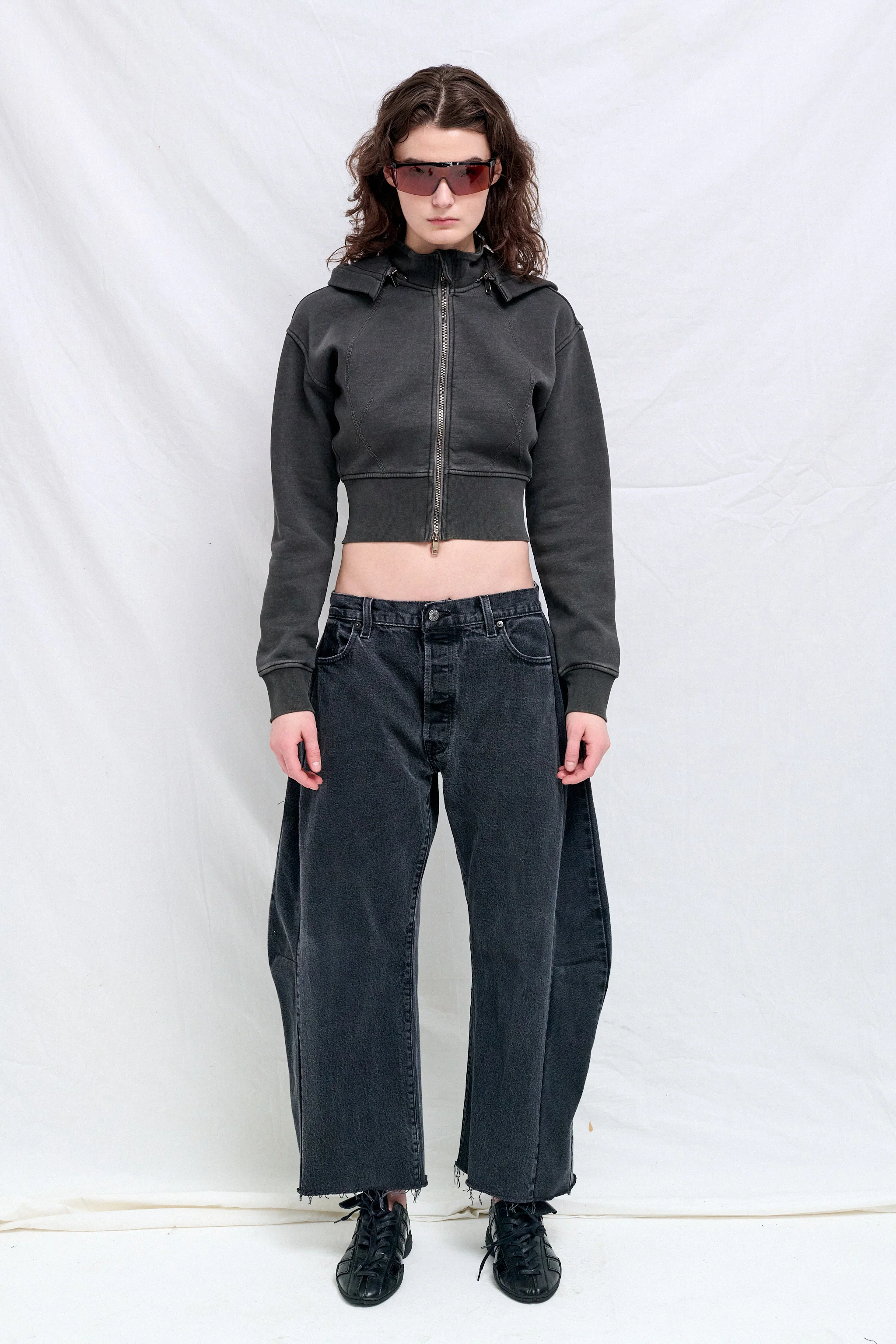 Dark Grey Cropped Fleece Hoodie - Image 5