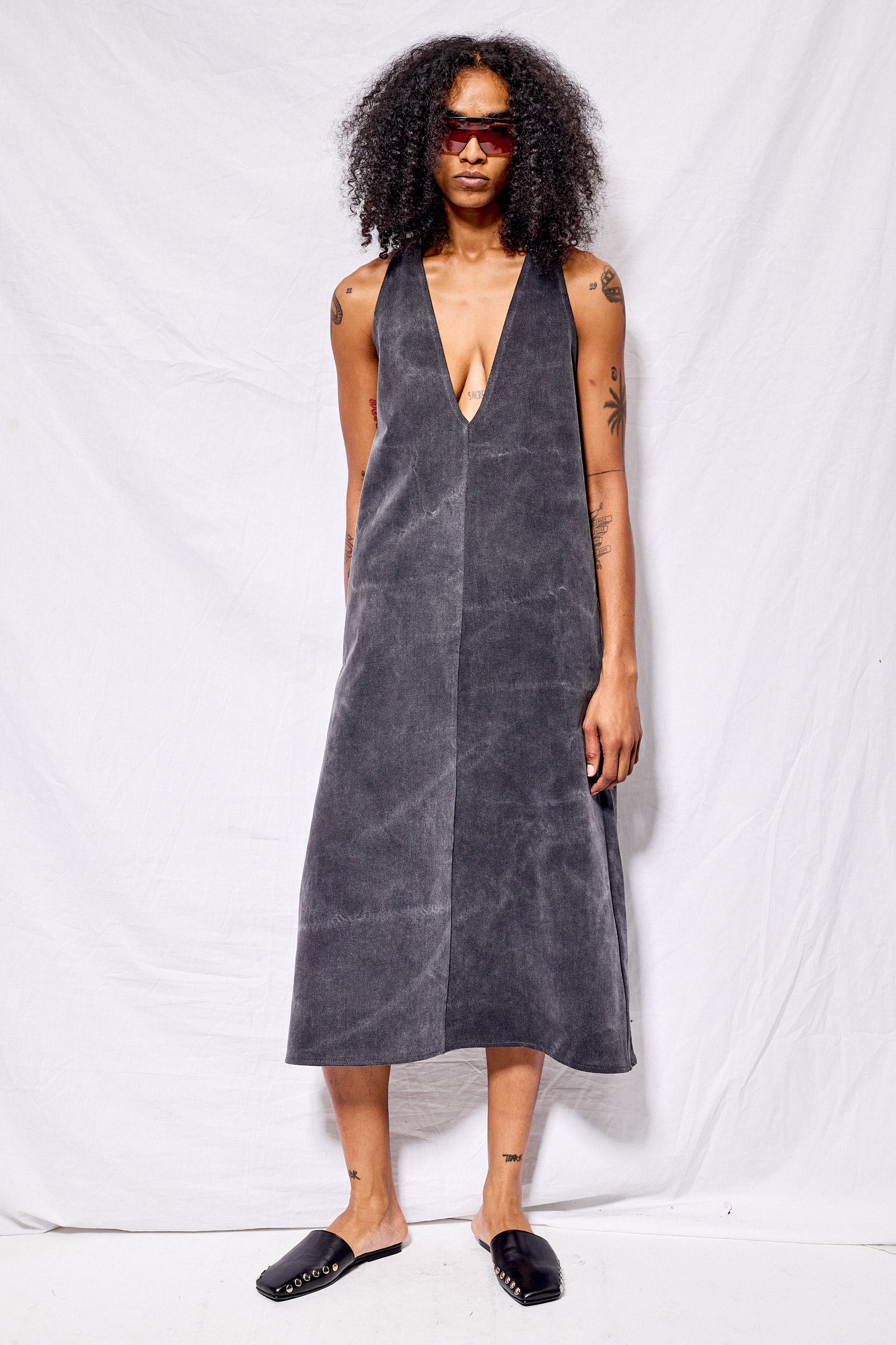 Dirty Grey Denim Trapeze Dress - Image 3