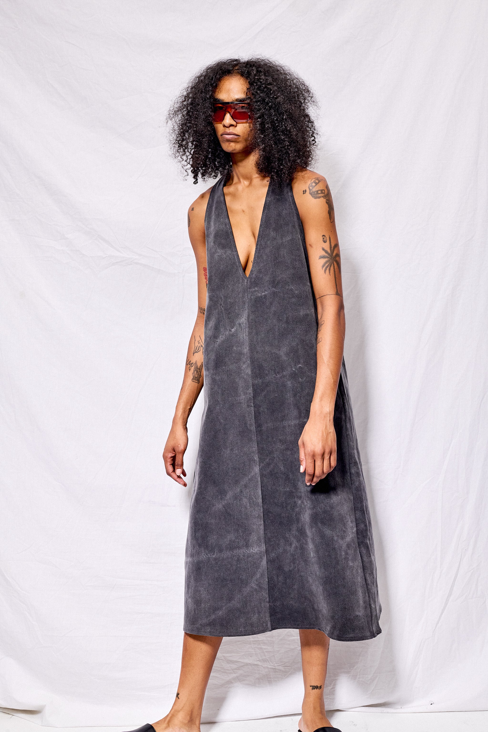 Dirty Grey Denim Trapeze Dress - Image 4
