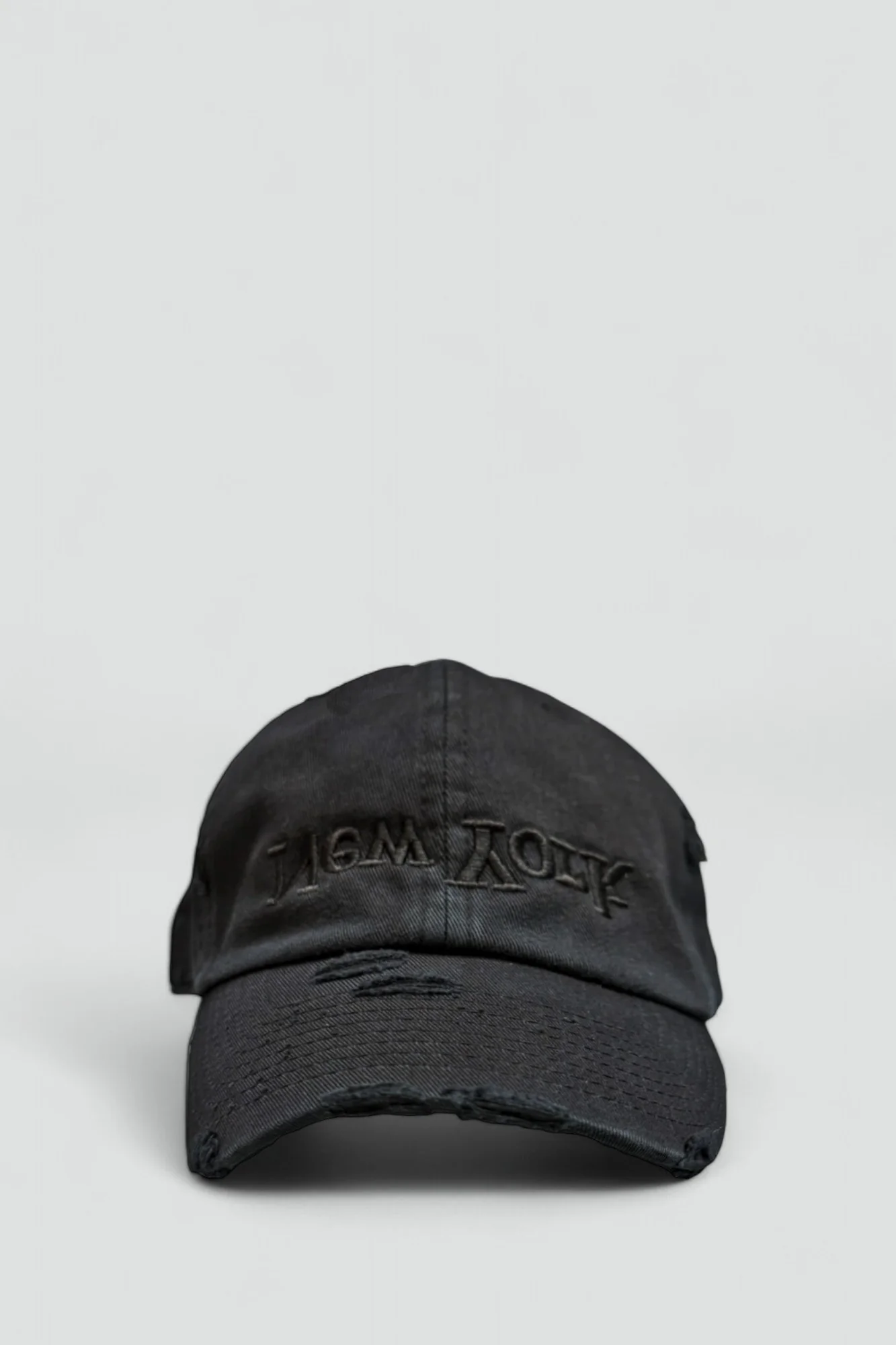 Distressed New York Embroidered Hat - Washed Black