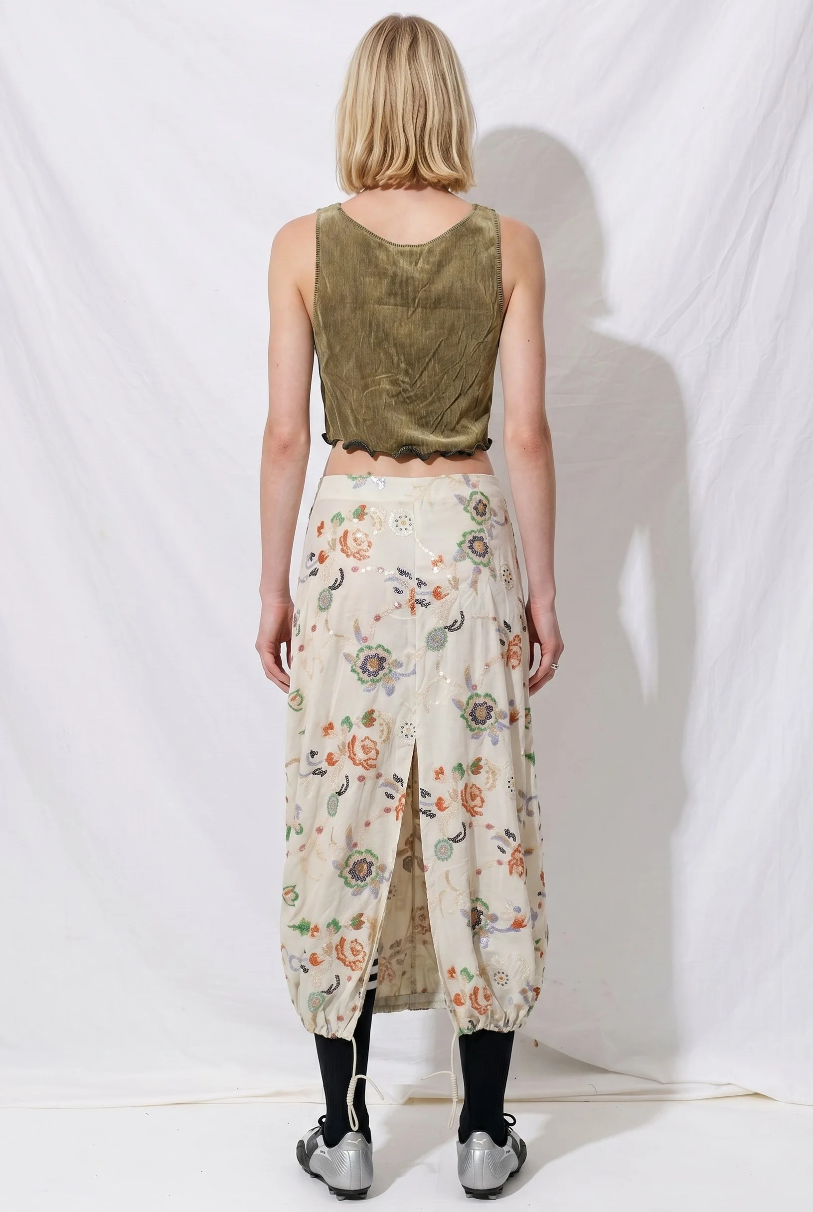 Floral Sequin Embellished Tencel Pintuck Skirt - Image 2
