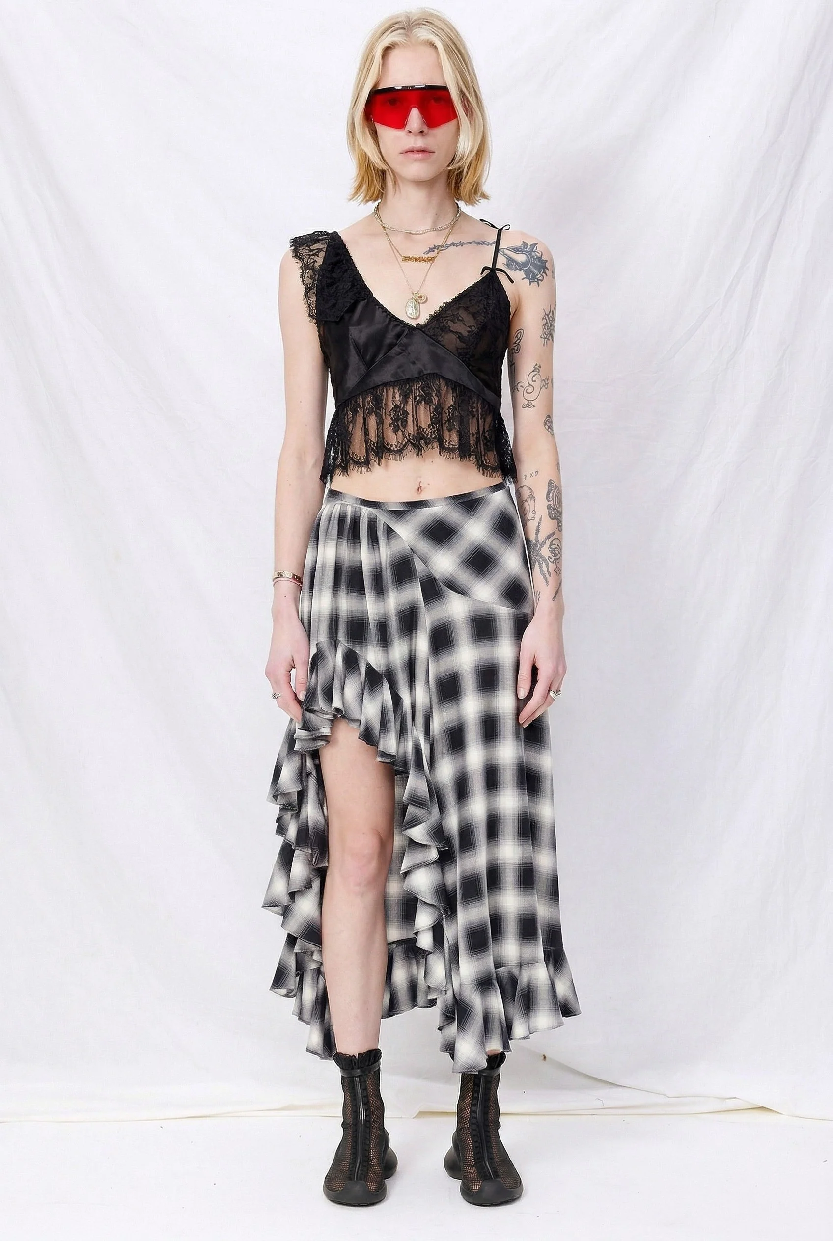 Fog Plaid Lightweight Flannel Florist Skirt