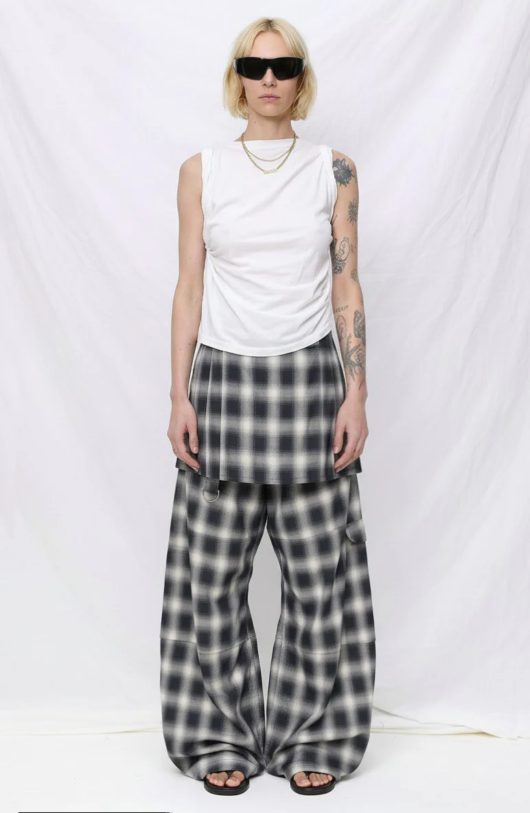 Fog Plaid Lightweight Flannel Lawn Skirt Cargo Pant