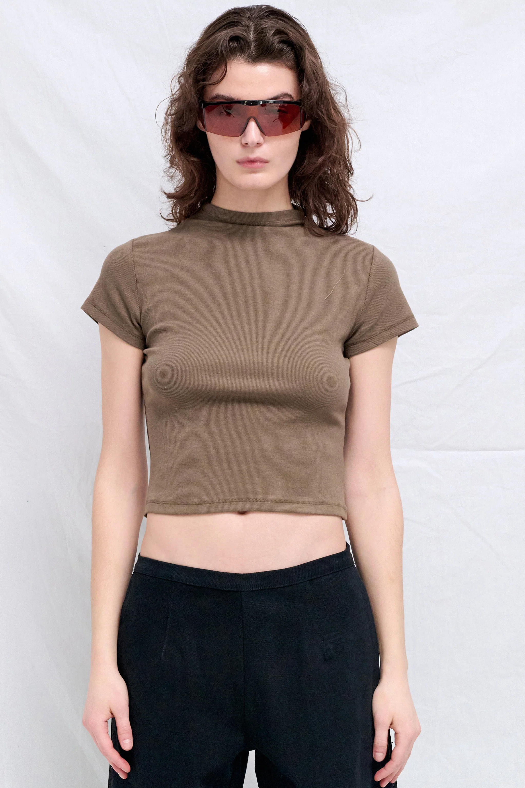 Grey Green Slim Fit Mock Neck T-Shirt