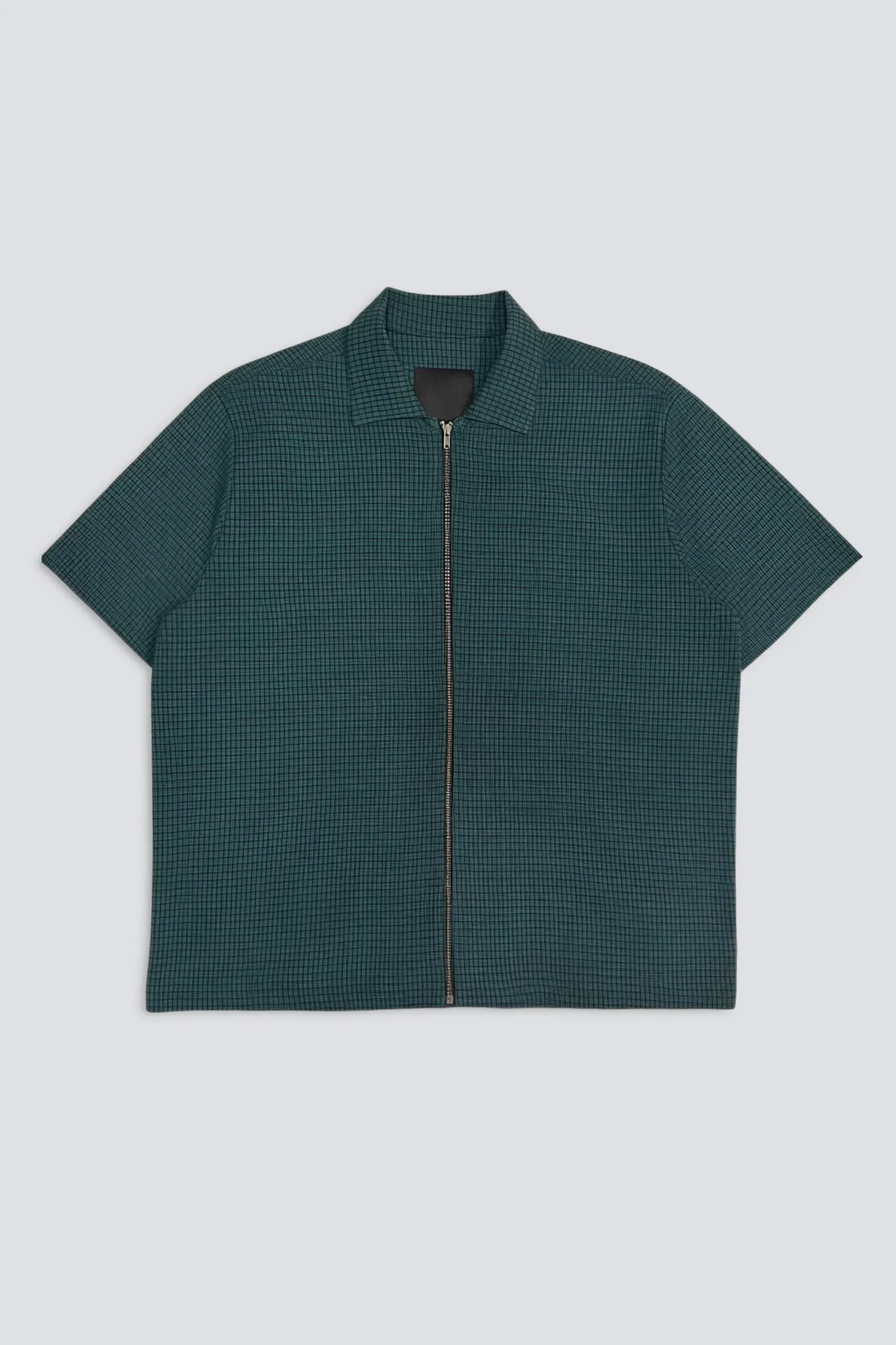 Green Plaid Zip Camp Shirt