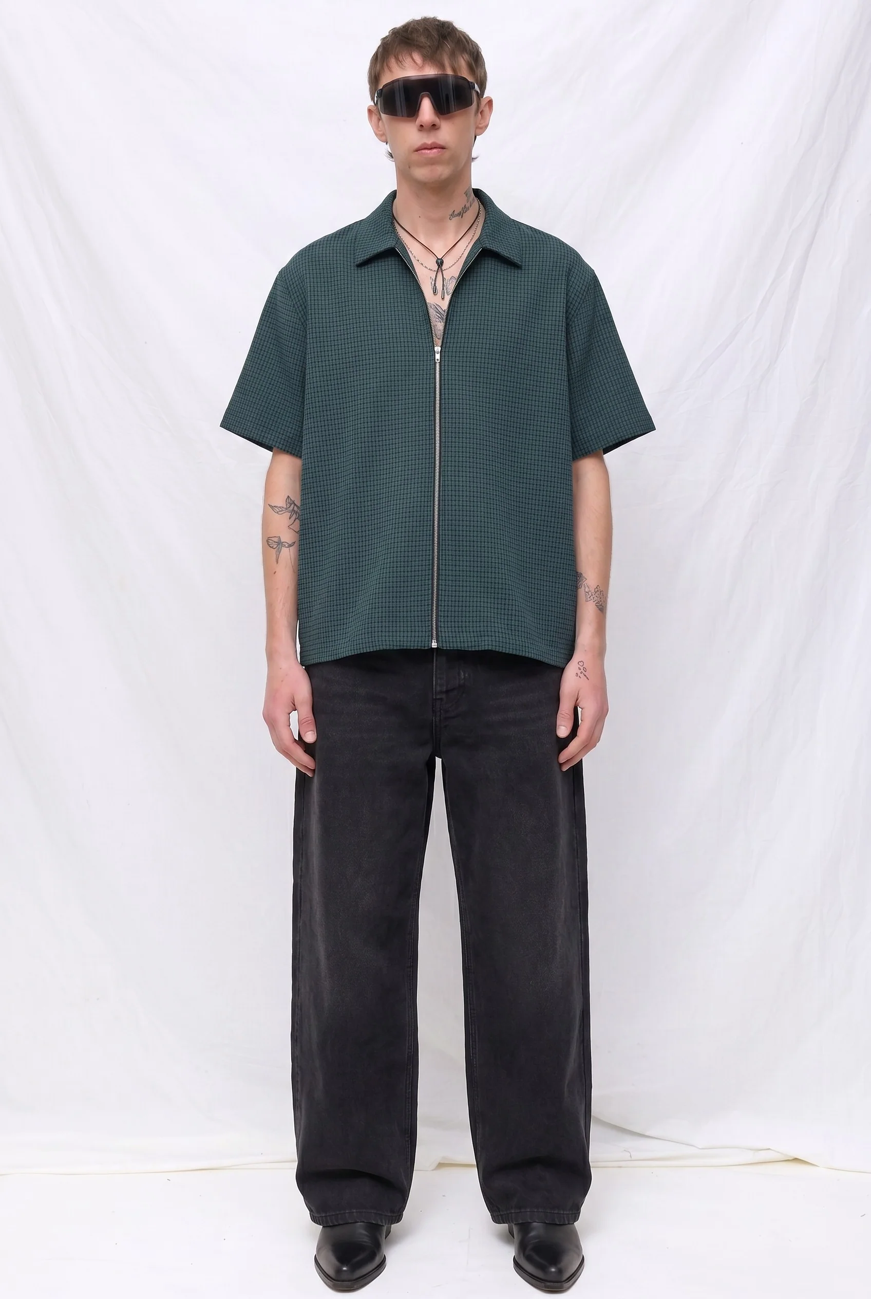 Green Plaid Zip Camp Shirt - Image 2